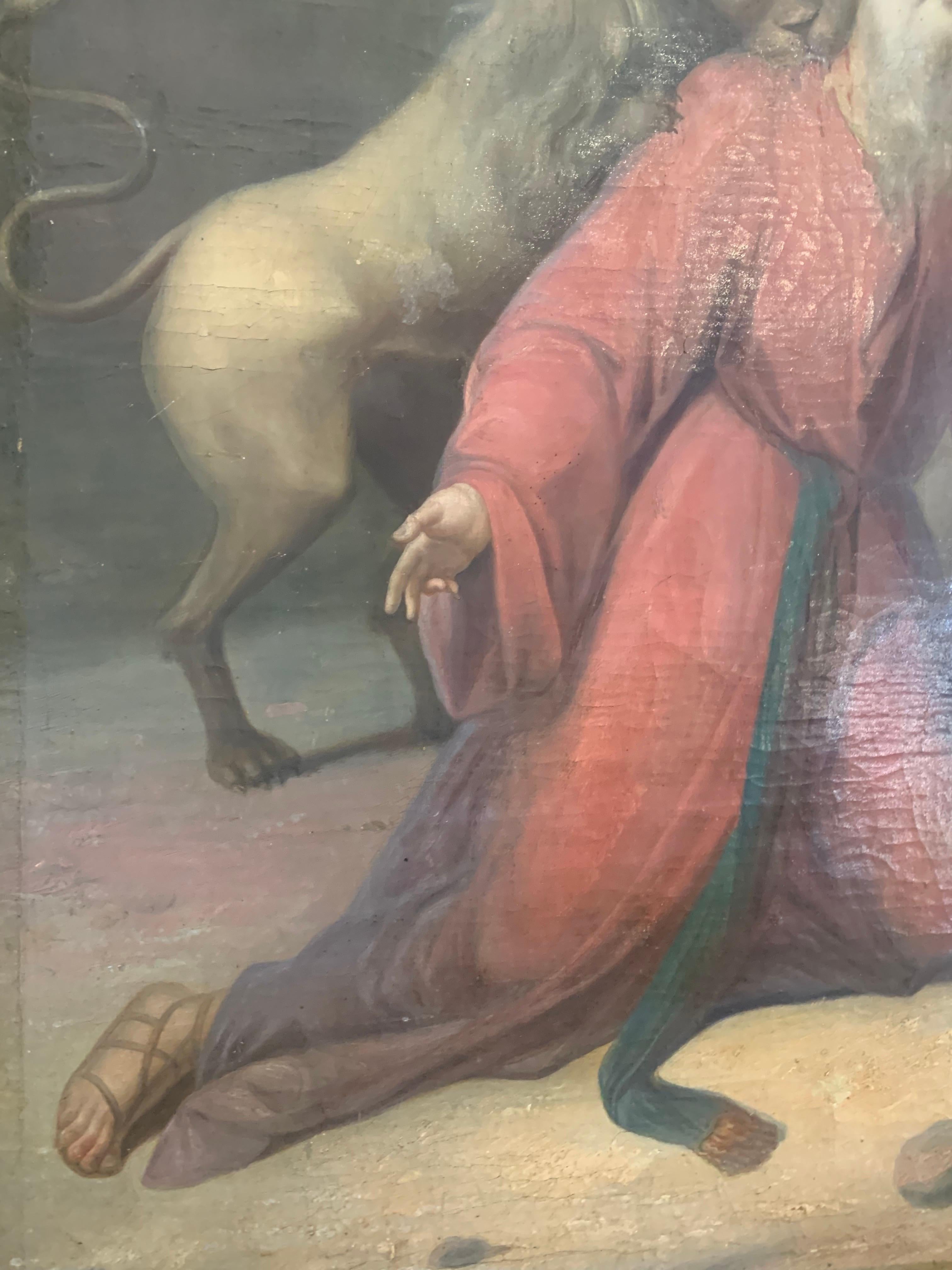 San Ignacio de Antioquía atacado por leones en el Circo y el emperador Trajano. - Figurative Painting Brown de Unknown