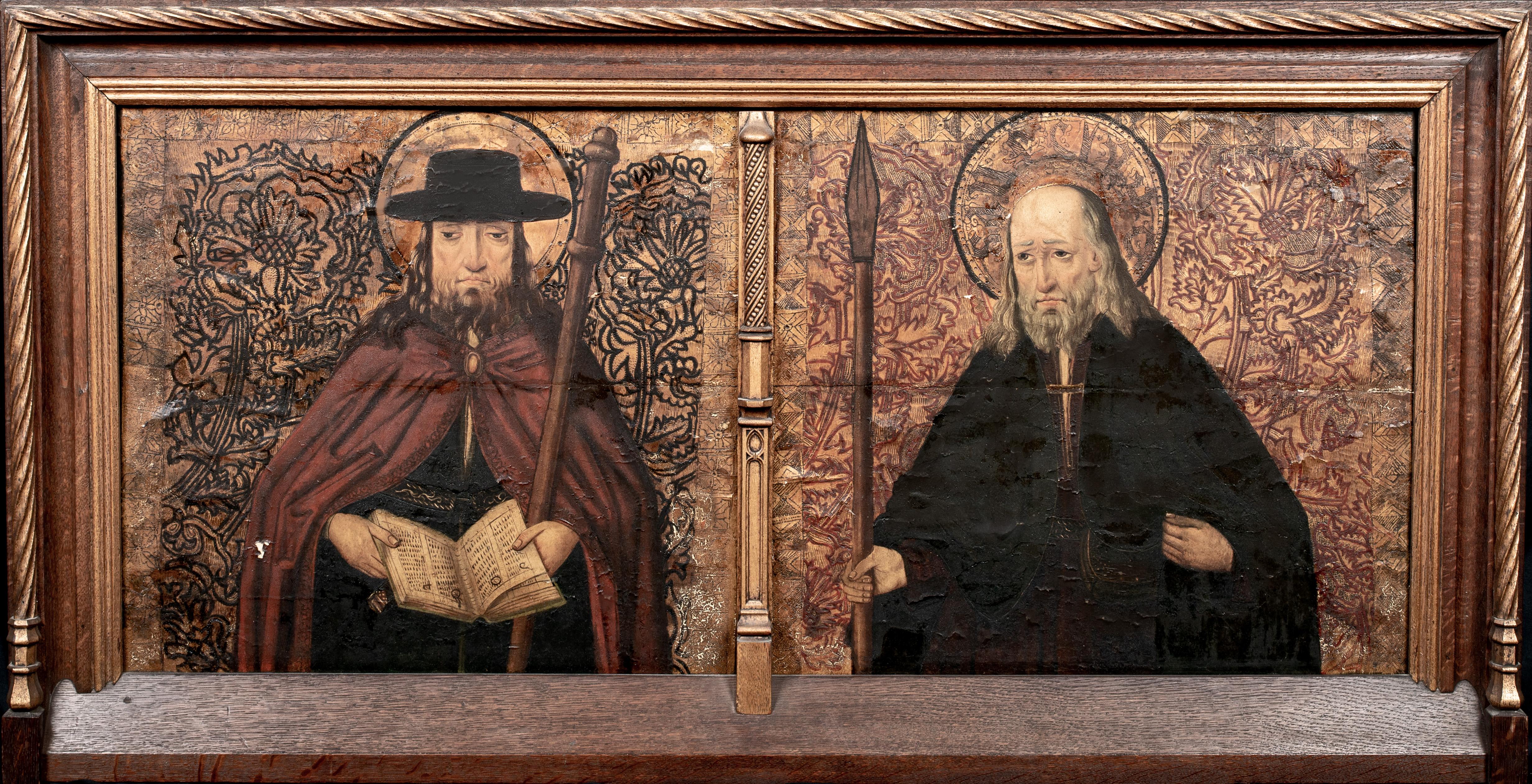 Unknown Portrait Painting - Saint James and Saint Thomas, late 15th Century Catalan School