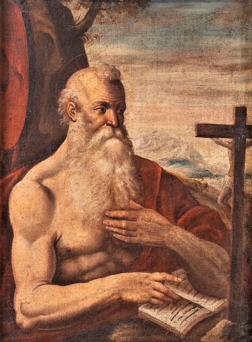 Saint Jerome, 16th-century Venetian master, oil on canvas, 1560 c. - Painting by Unknown