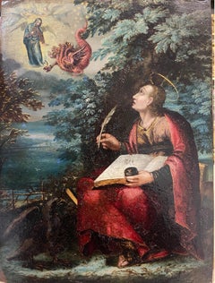 Saint John the Evangelist on Patmos. Apocalyptic Vision. Flemish school ca. 1620