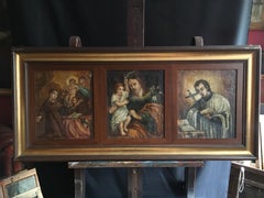 Saint Joseph, Religious Triptych Antique Oil Painting