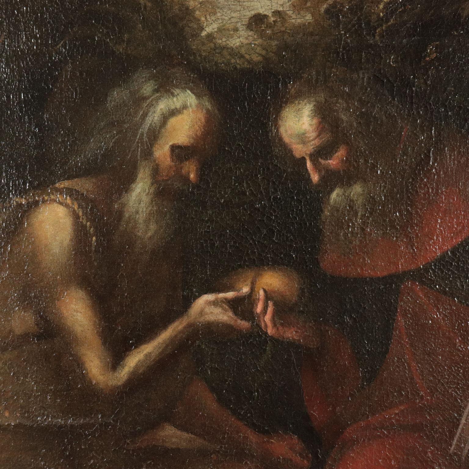Saint Paul Hermit And Saint Anthony Abbot Oil On Canvas 17th Century - Other Art Style Painting by Unknown
