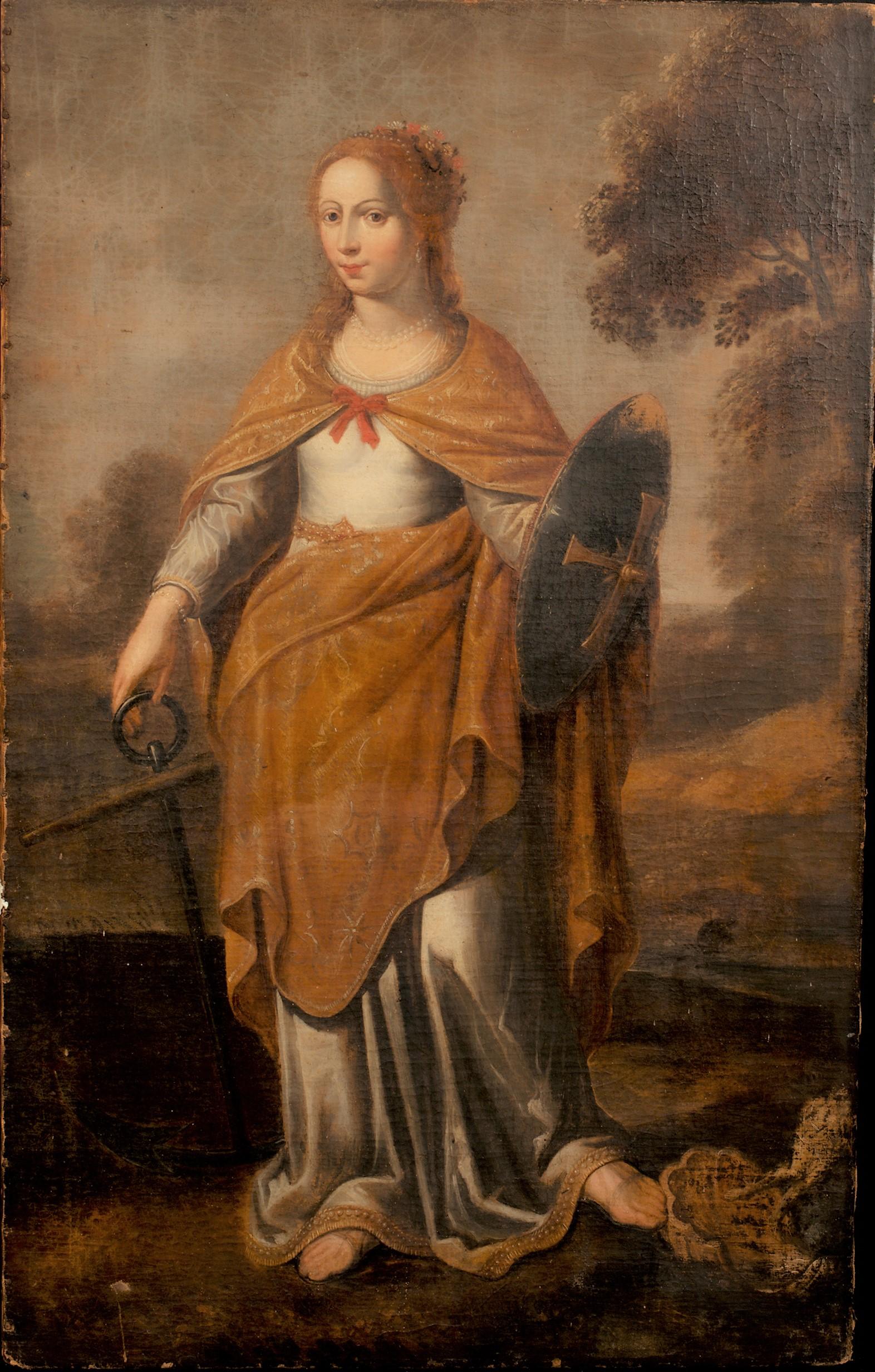 Unknown Portrait Painting - Saint Philomena, 17th Century 