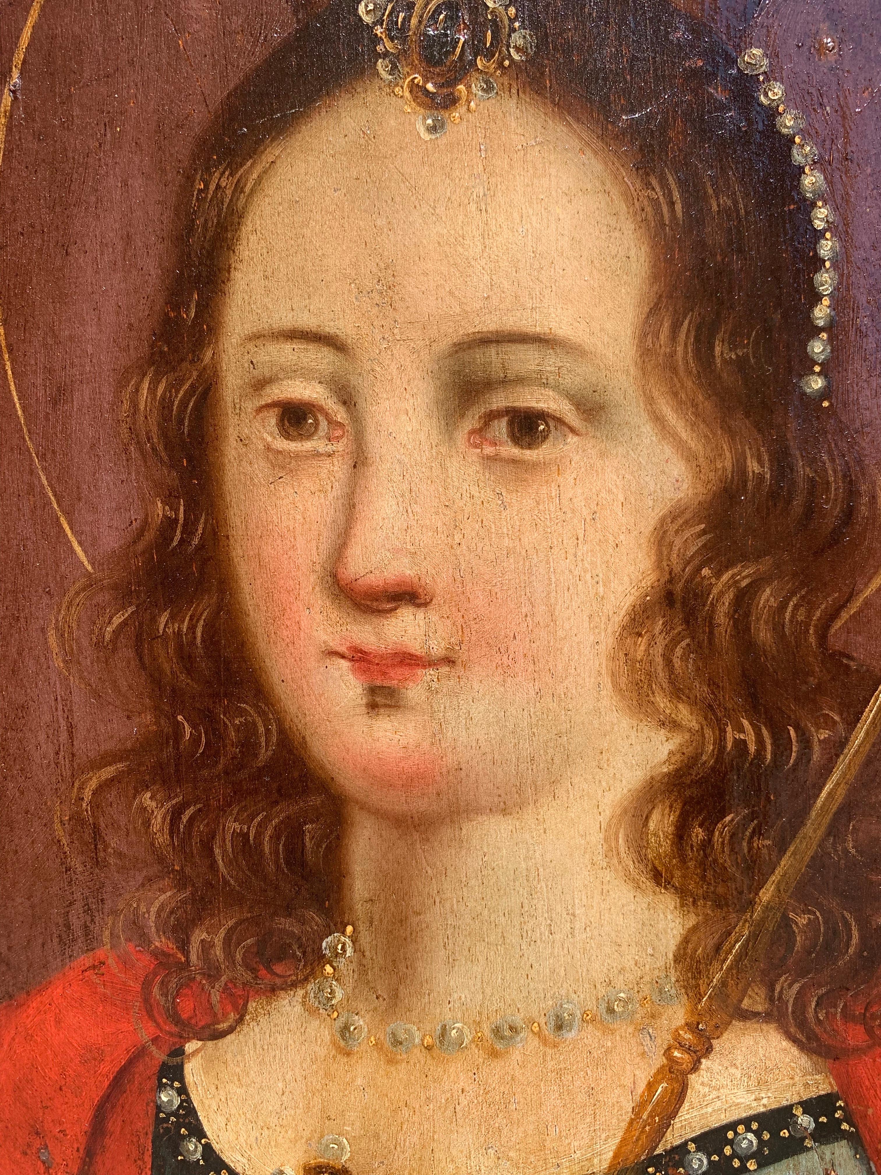 Saint Queen of Francs : Saint Clotilde, Painting on wooden panel, circa 1700. For Sale 2