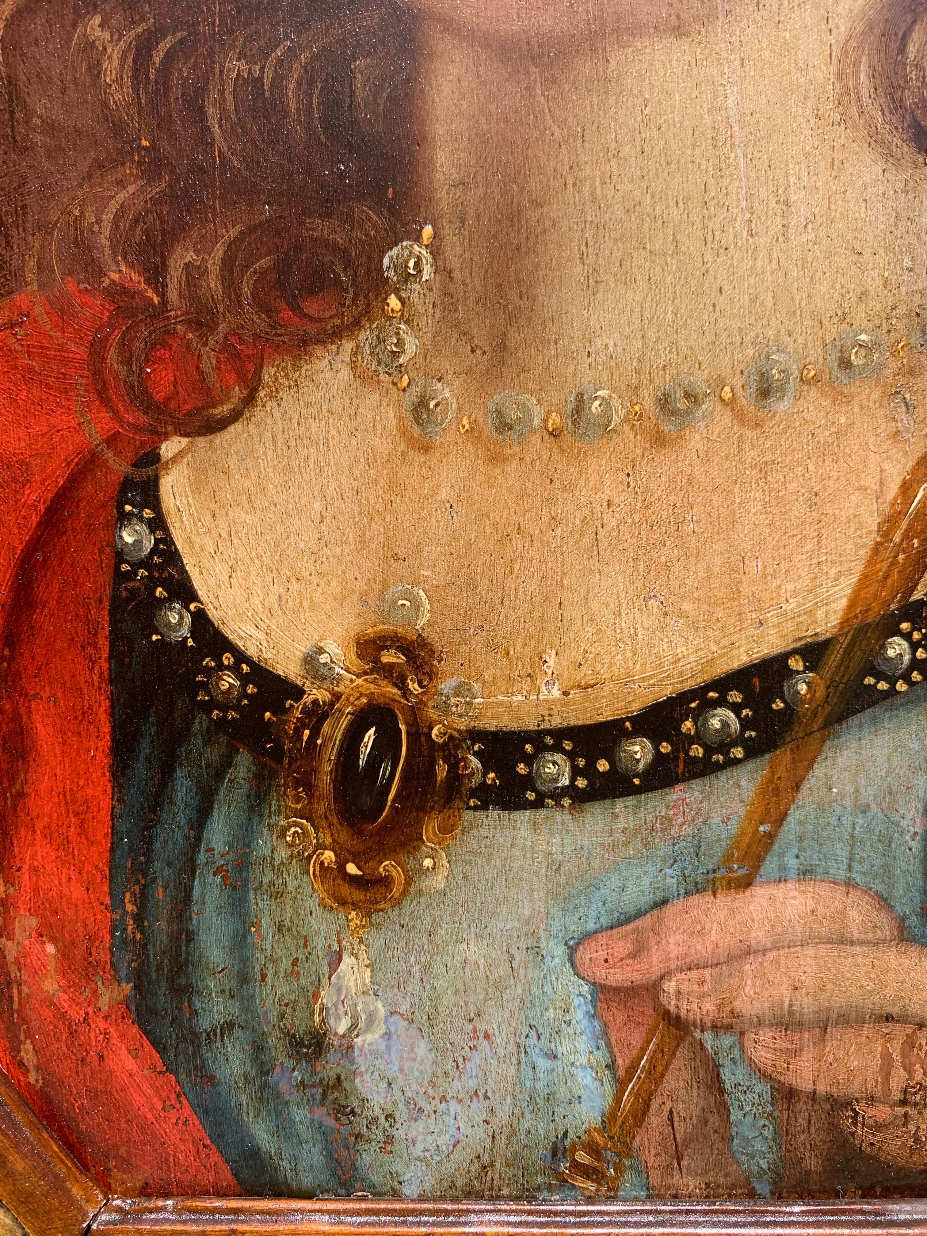 Saint Queen of Francs : Saint Clotilde, Painting on wooden panel, circa 1700. For Sale 6