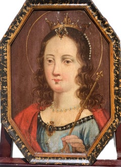 Santa Reina de los Francos : Santa Clotilde, Pintura sobre tabla de madera, hacia 1700.