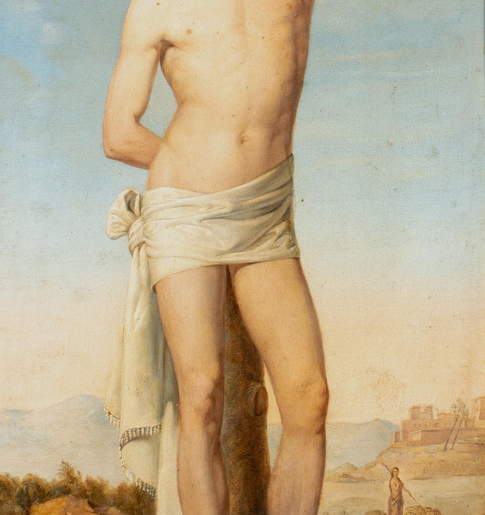 Saint Sebastian, 19th Century - Beige Portrait Painting by Unknown