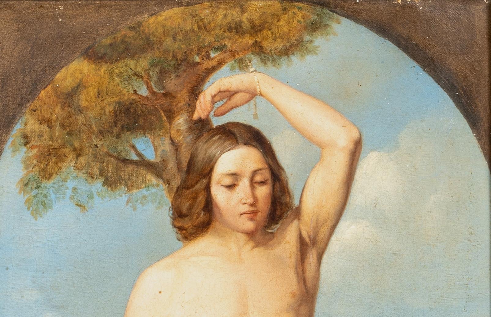 Saint Sebastian, 19th Century

by Alessandro REVERA (1830-1895)

19th Century Italian depiction of Saint Sebastian before his martyrdom, oil on canvas by Alessandro Revera. Good quality and condition full length depiction of the saint tied to a tree