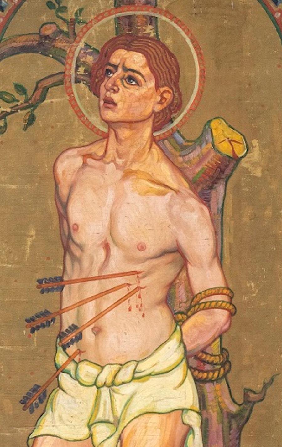 Saint Sebastian - Oil on Canvas by French Artist 20th Century - Painting by Unknown