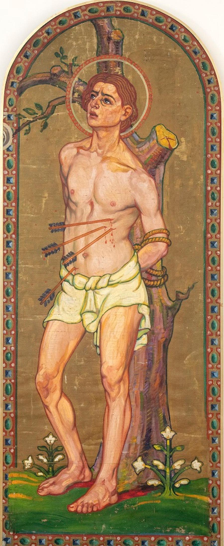 Unknown Figurative Painting - Saint Sebastian - Oil on Canvas by French Artist 20th Century