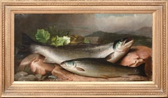 Salmón en la orilla del río, siglo XIX  por JOHN BUCKNELL RUSSELL (1819-1893)