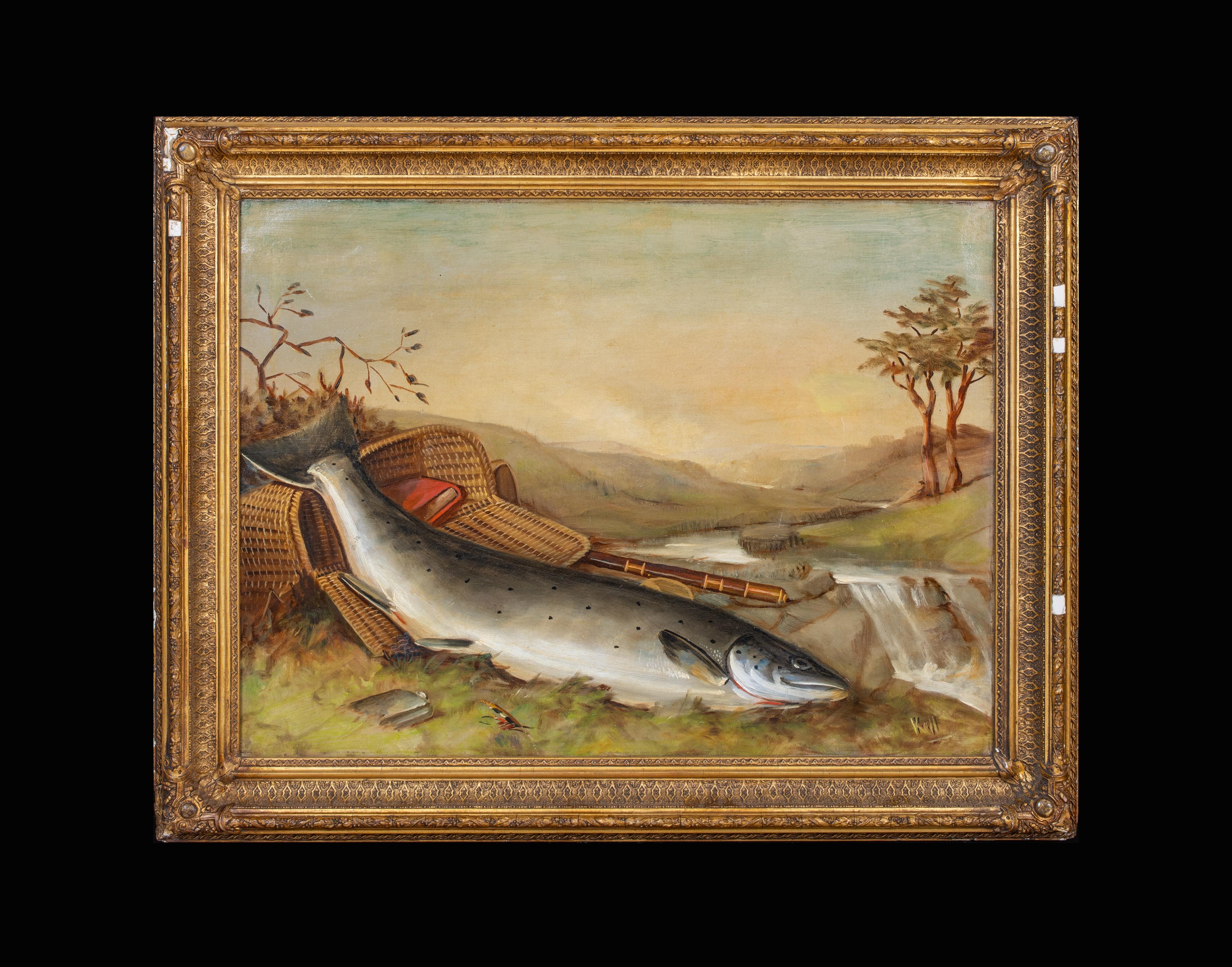 Salmon On The Riverbank, 19th Century  by Robert Kell (1829-1902) - Painting by Unknown