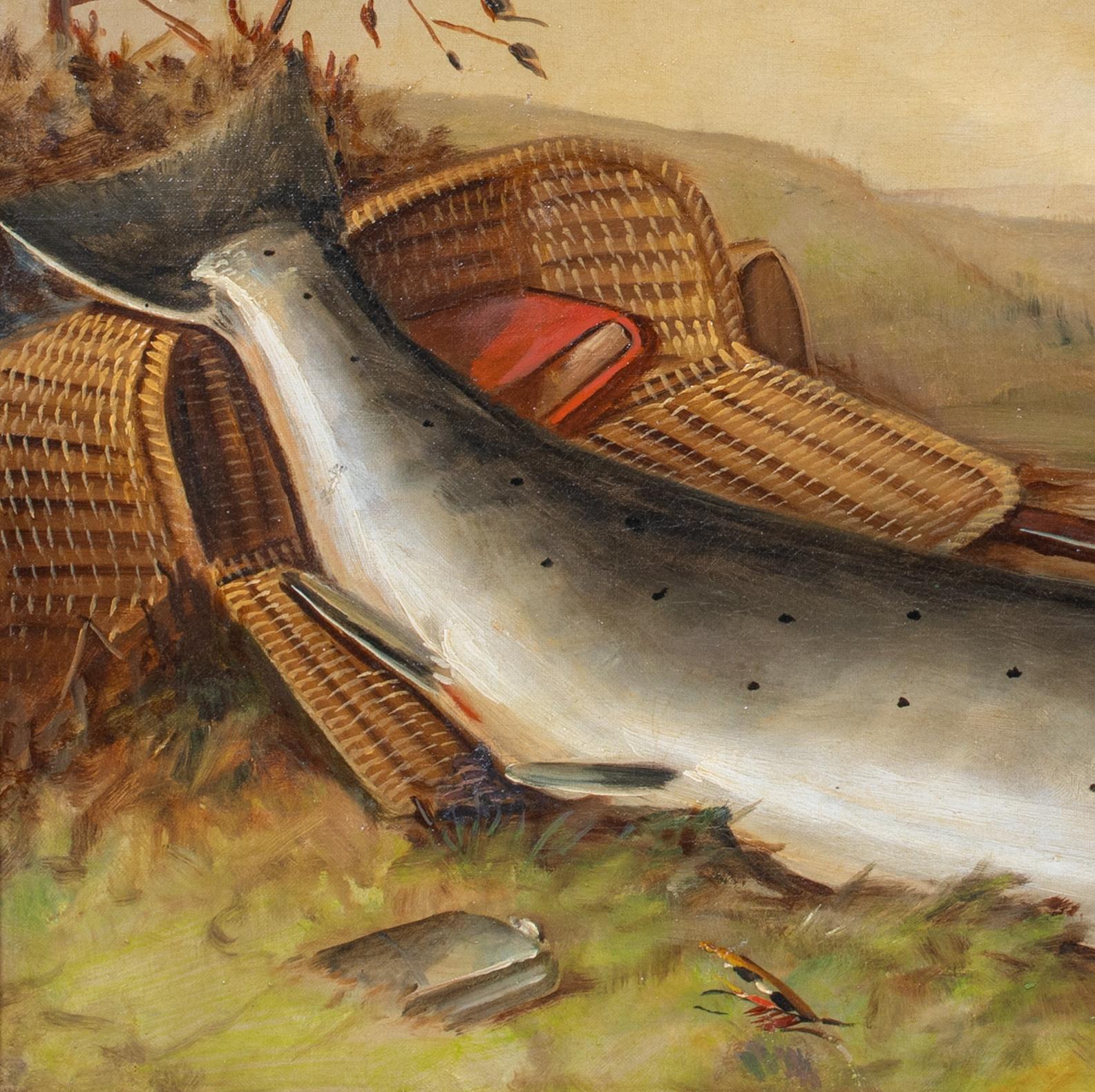 Salmon On The Riverbank, 19th Century

by Robert Kell (1829-1902)

Large 19th Century sporting still life study of Salmon on the riverbank beside a fishing basket, oil on canvas by Robert Kell. Excellent quality and condition large scale study