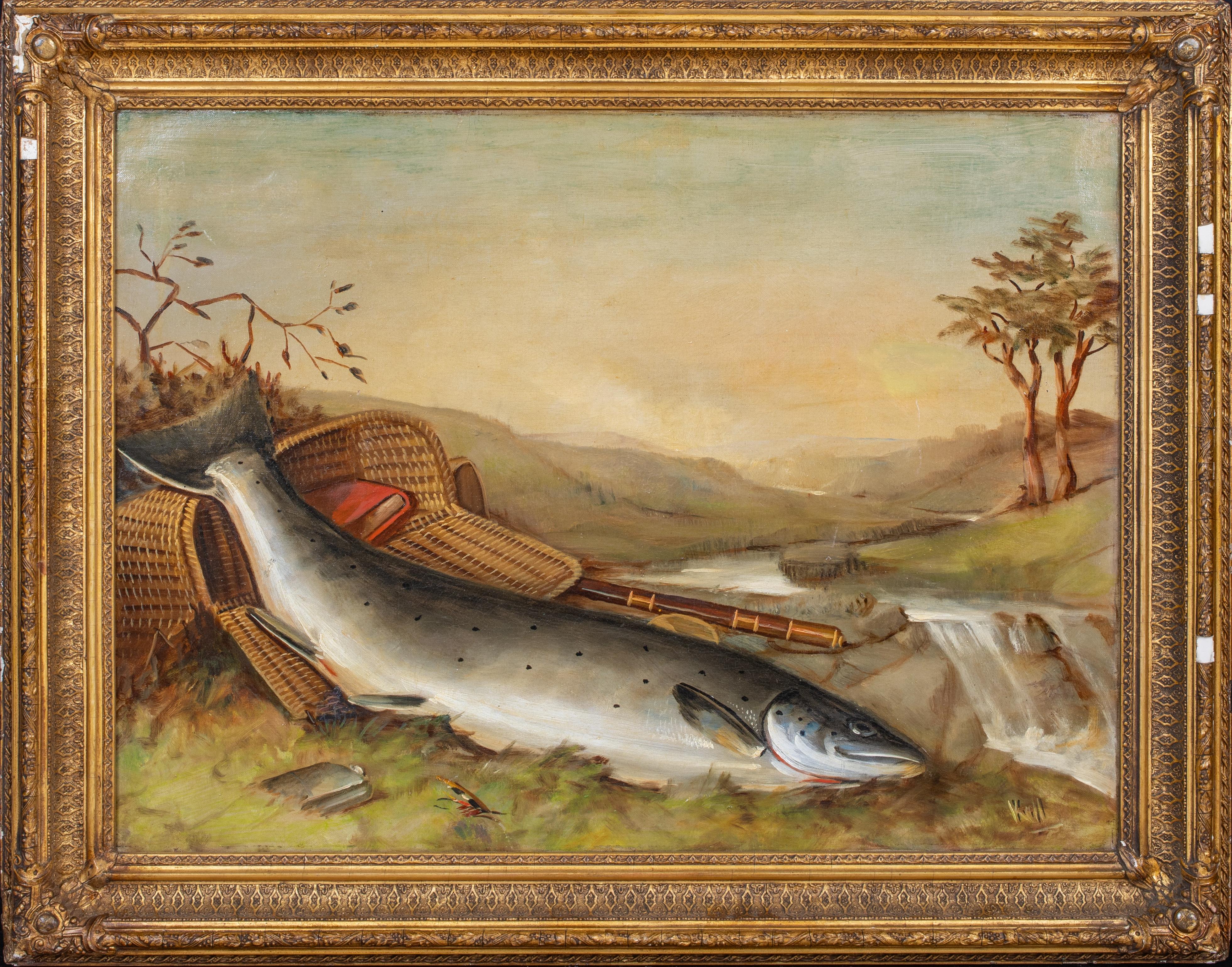Unknown Still-Life Painting - Salmon On The Riverbank, 19th Century  by Robert Kell (1829-1902)