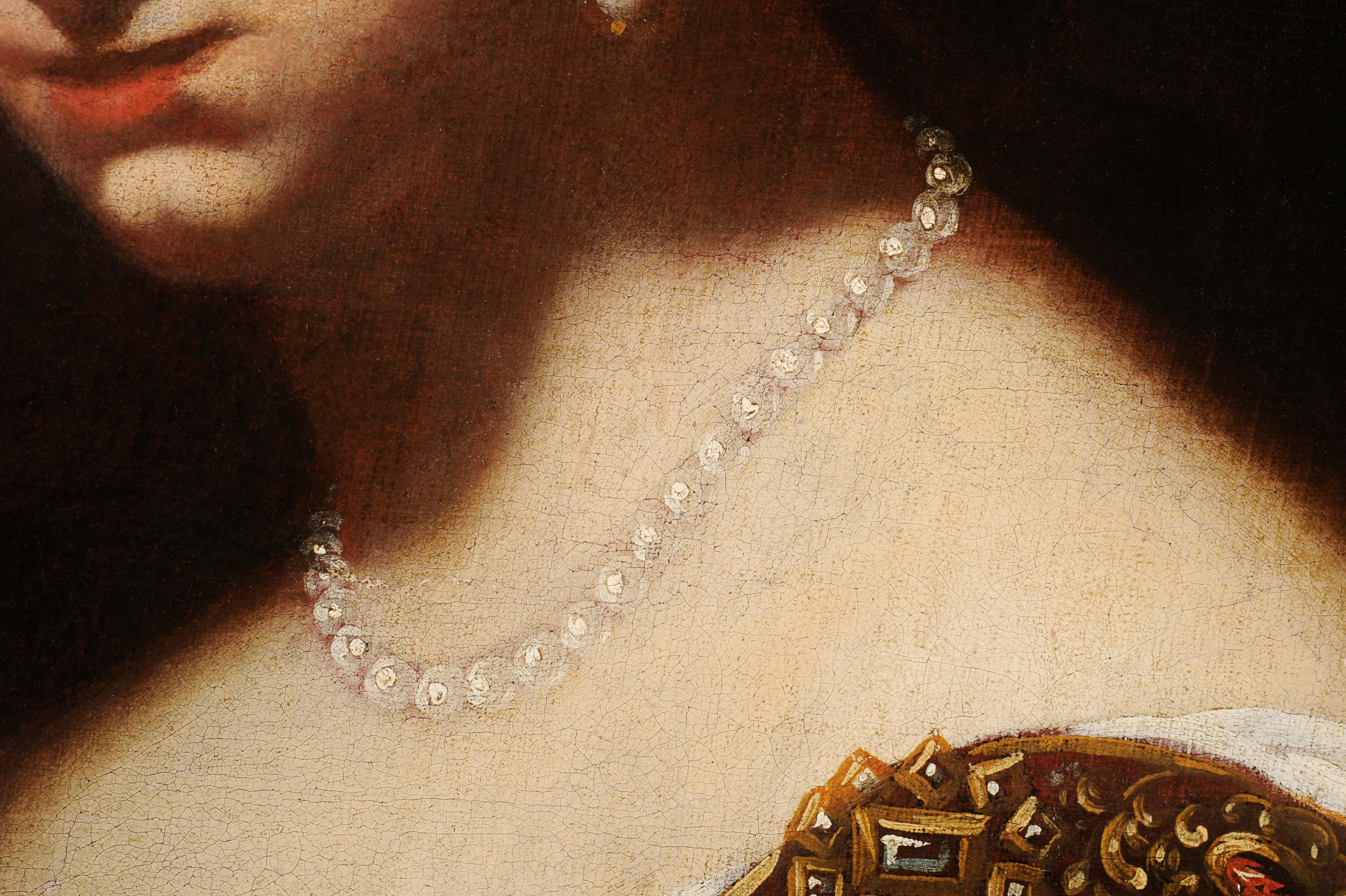 Italienische Schule, Ende 17. Jahrhundert
Salome und das Haupt von Saint John the Baptist
Öl auf Leinwand
H. 109 cm; B. 83 cm
Vorzeichenlos

Das Thema der Salome, die das Haupt des Heiligen Johannes des Täufers empfängt, ist eines der