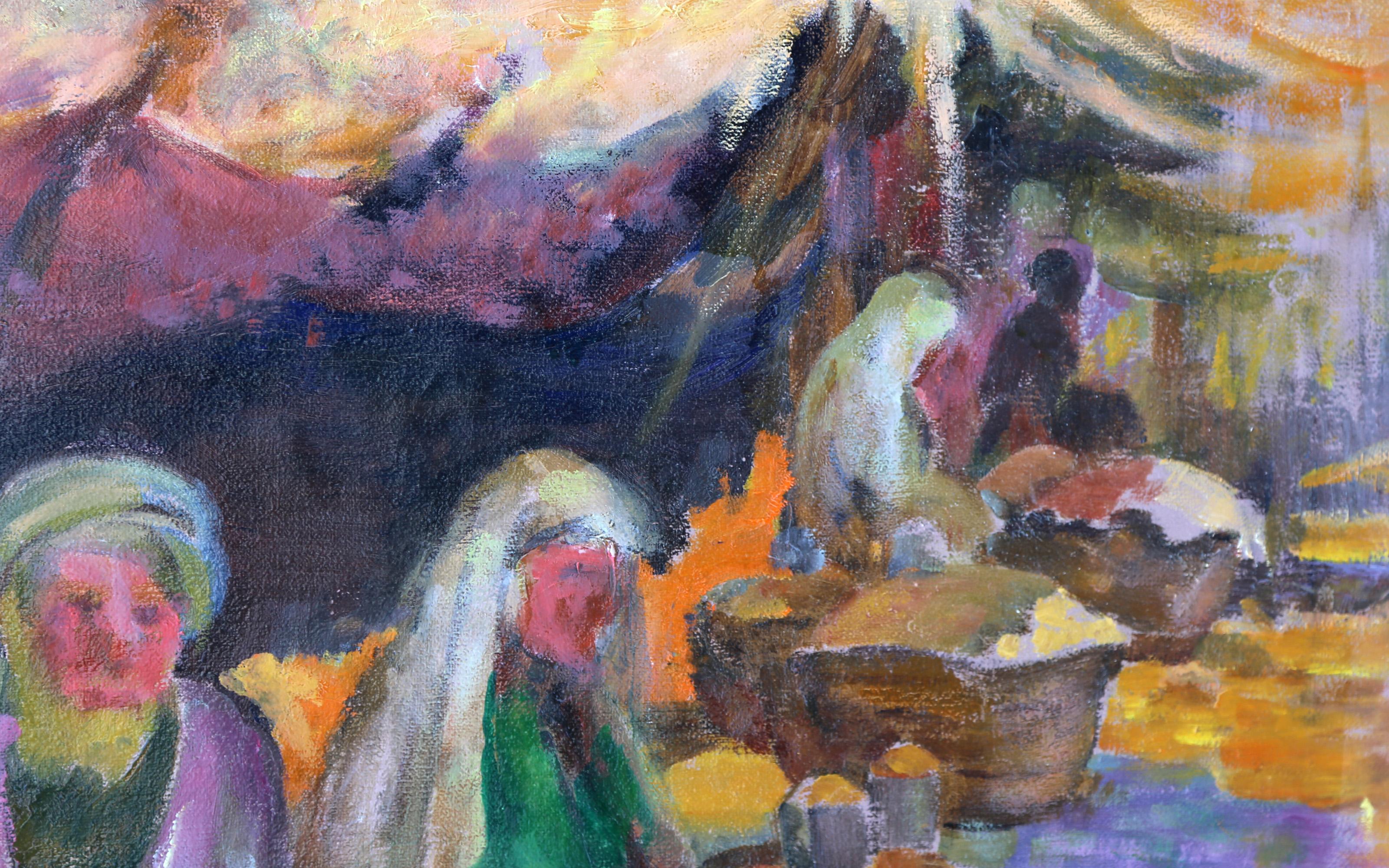 Salt and Grain Sellers, Volkskunst Öl auf Leinwand Gemälde von Jalal Gharbi im Angebot 3
