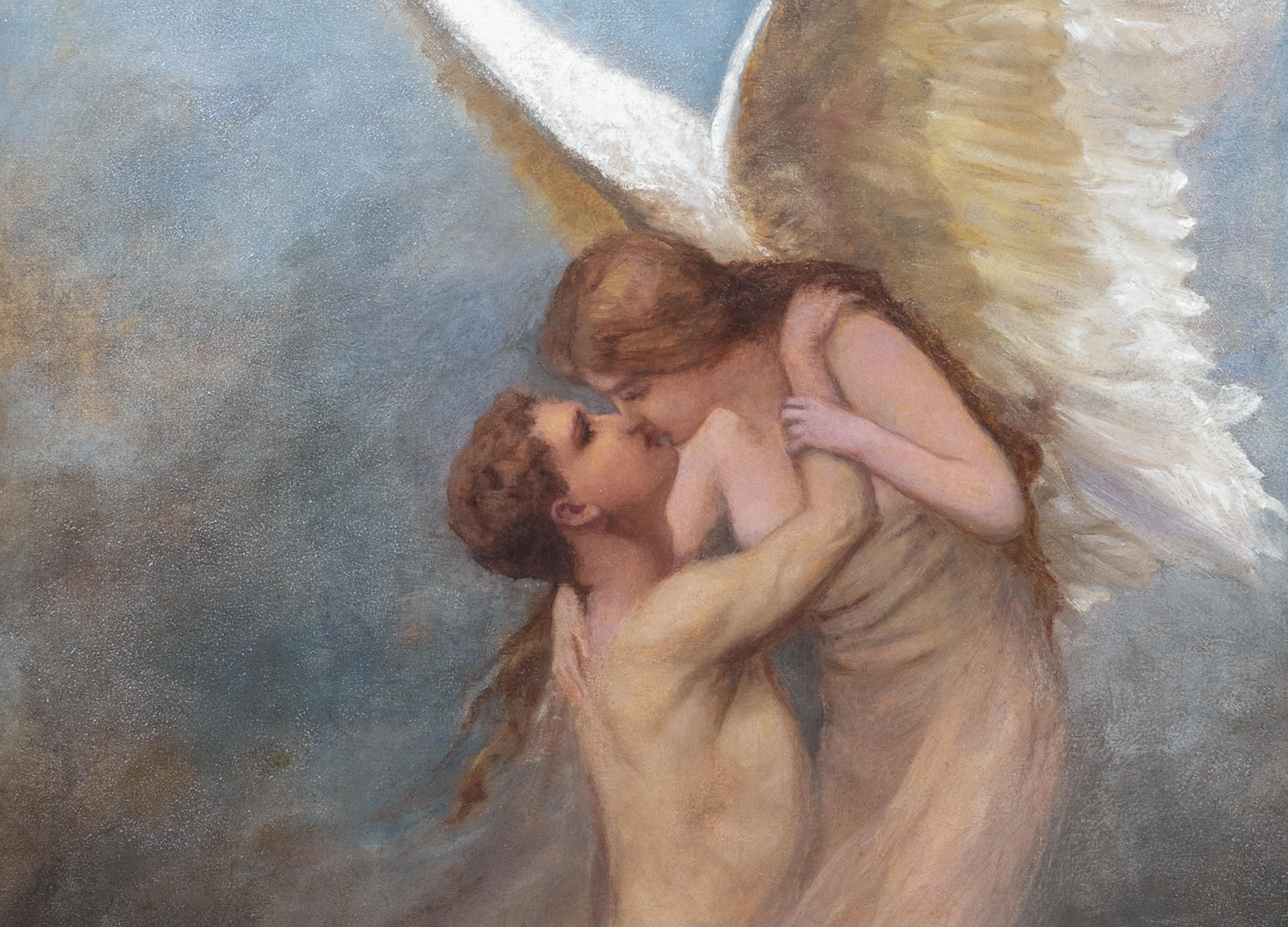 Salvation, circa 1900

signed E HARRISON

Large 19th Century Classical Pre-Raphaelite scene of angel ascending toward the heavens with a man in her embrace, oil on canvas signed Harrison. Excellent quality and condition Neo classical scene as a