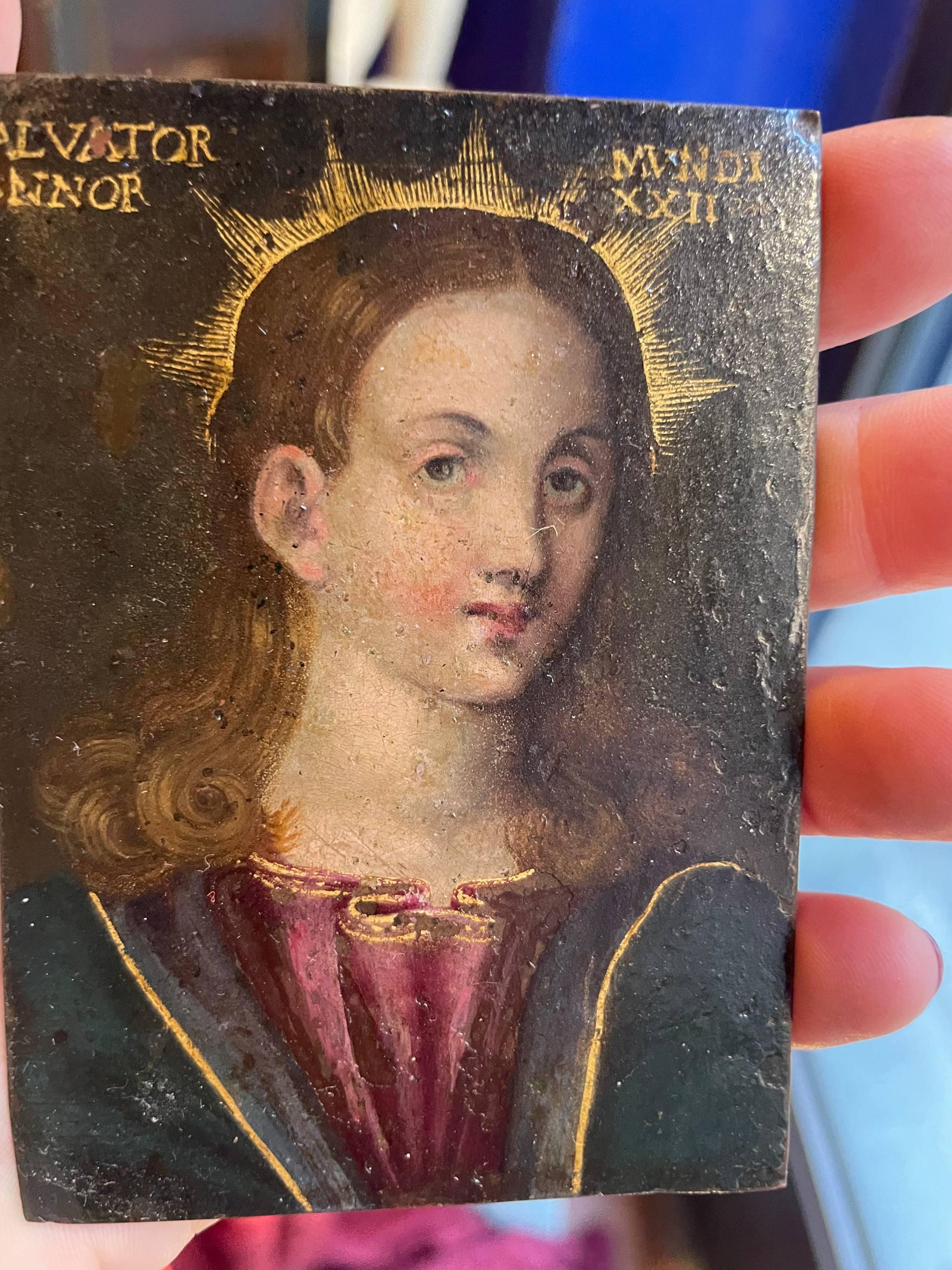 Salvator Mundi, Öl auf Kupfer, Norditalien, spätes 16. - frühes 17. Jh., 9×7 cm im Angebot 1