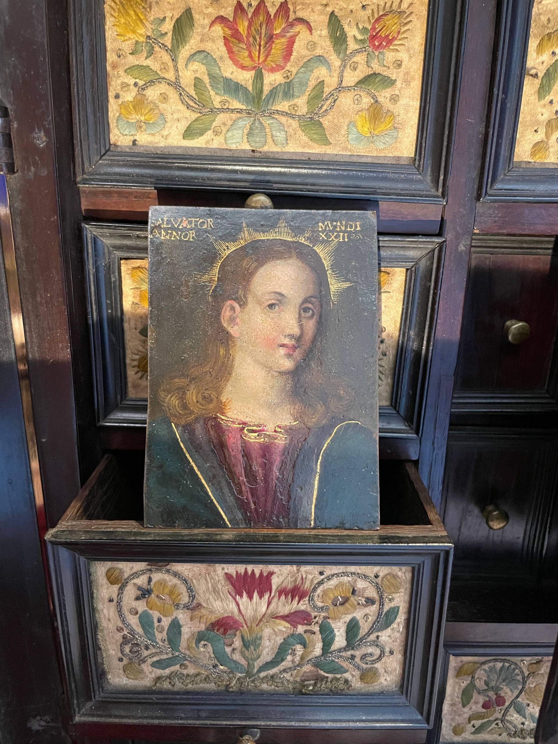 Salvator Mundi, Öl auf Kupfer, Norditalien, spätes 16. - frühes 17. Jh., 9×7 cm im Angebot 2