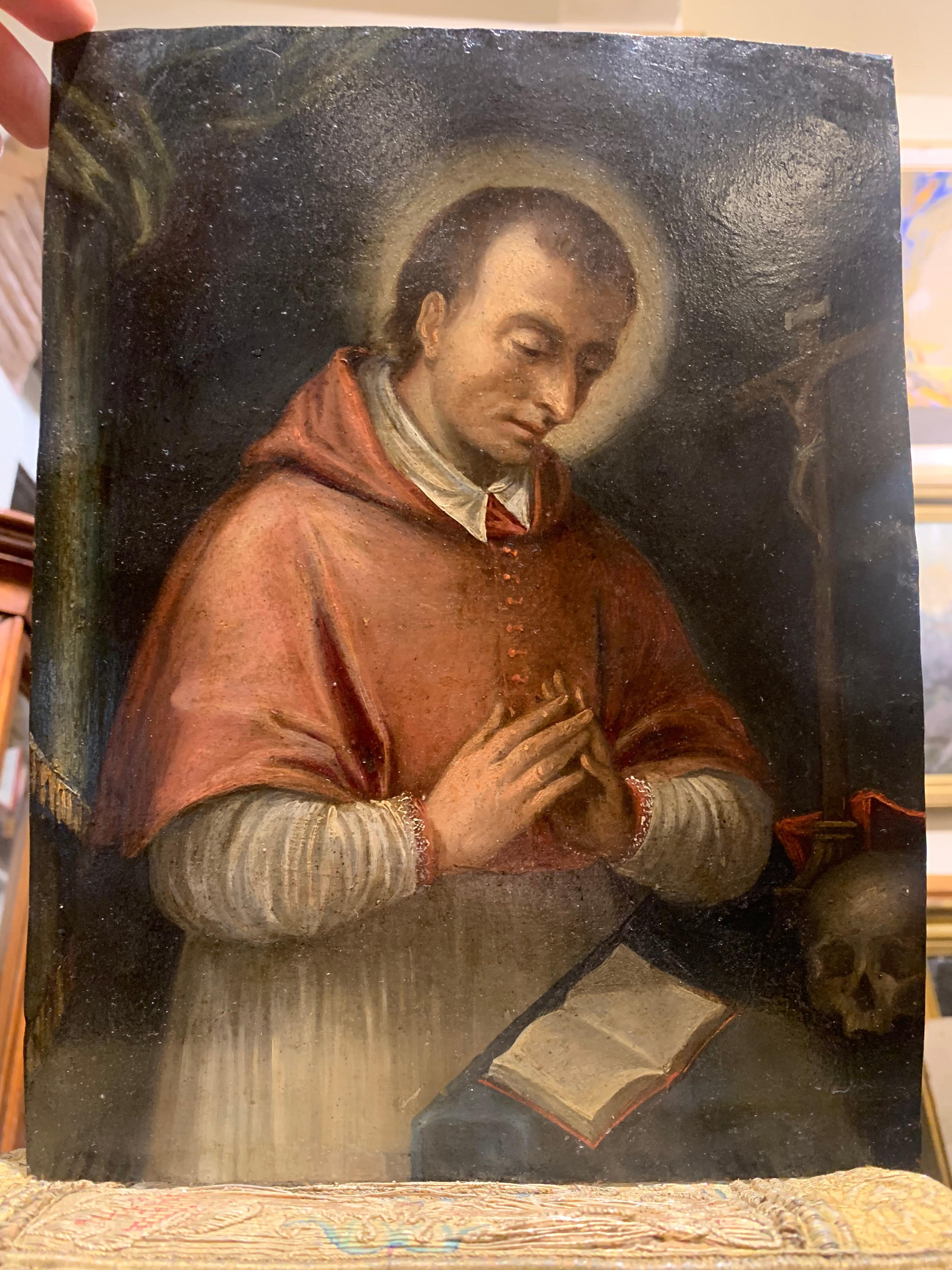 San Carlo Borromeo. Early 17th Century. Painting on Copper. 15