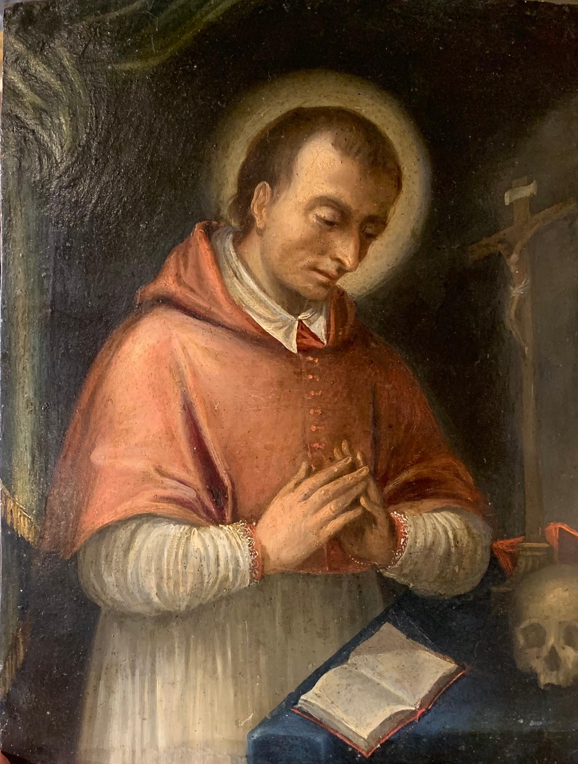 Unknown Portrait Painting - San Carlo Borromeo. Early 17th Century. Painting on Copper.