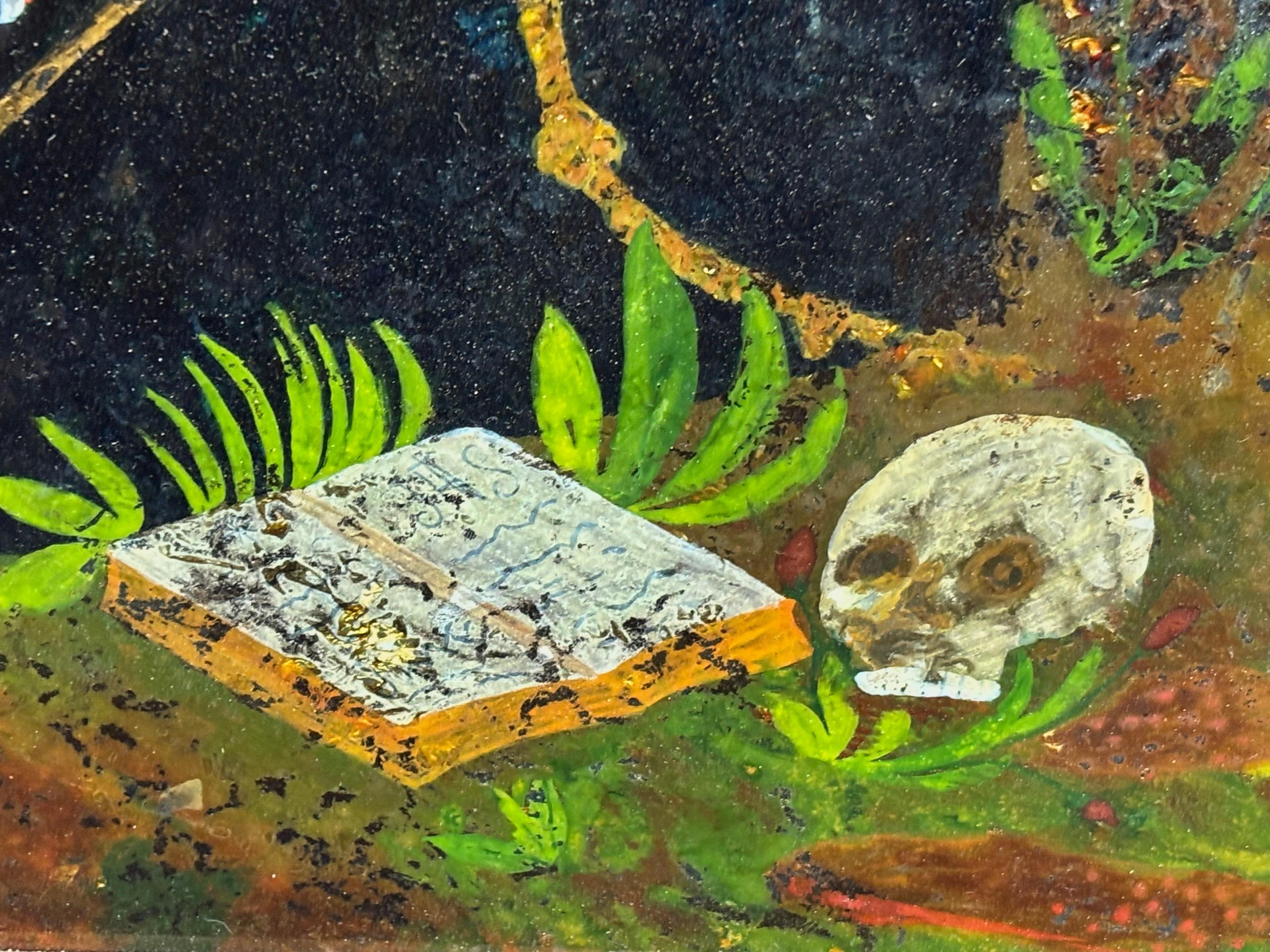 San Francisco de Asís - Oleo sobre cristal - Figurative Painting Nero di Unknown
