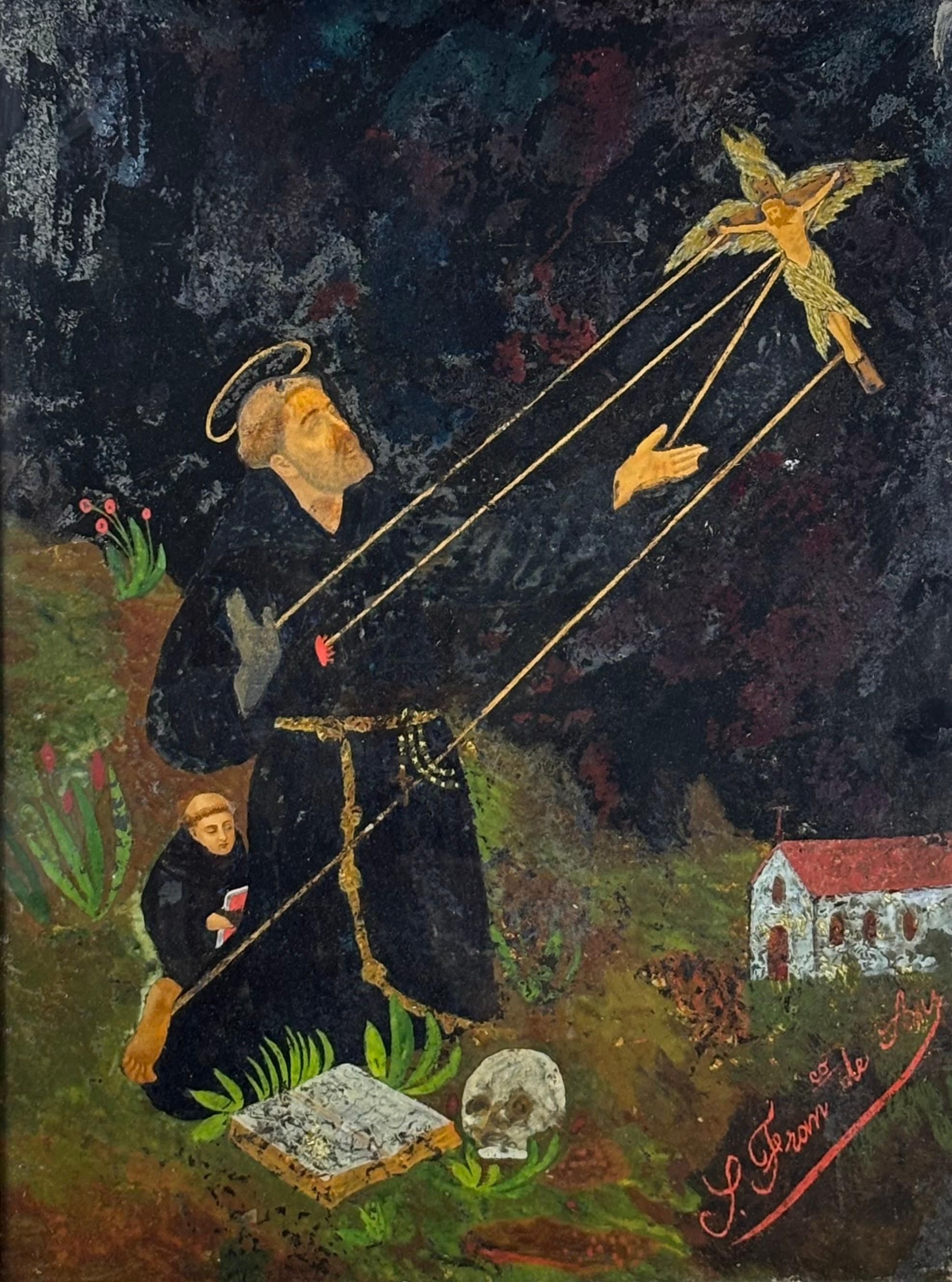Figurative Painting di Unknown - San Francisco de Asís - Oleo sobre cristal