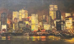San Francisco Skyline at Night Original Oil Painting by Conger c.1950