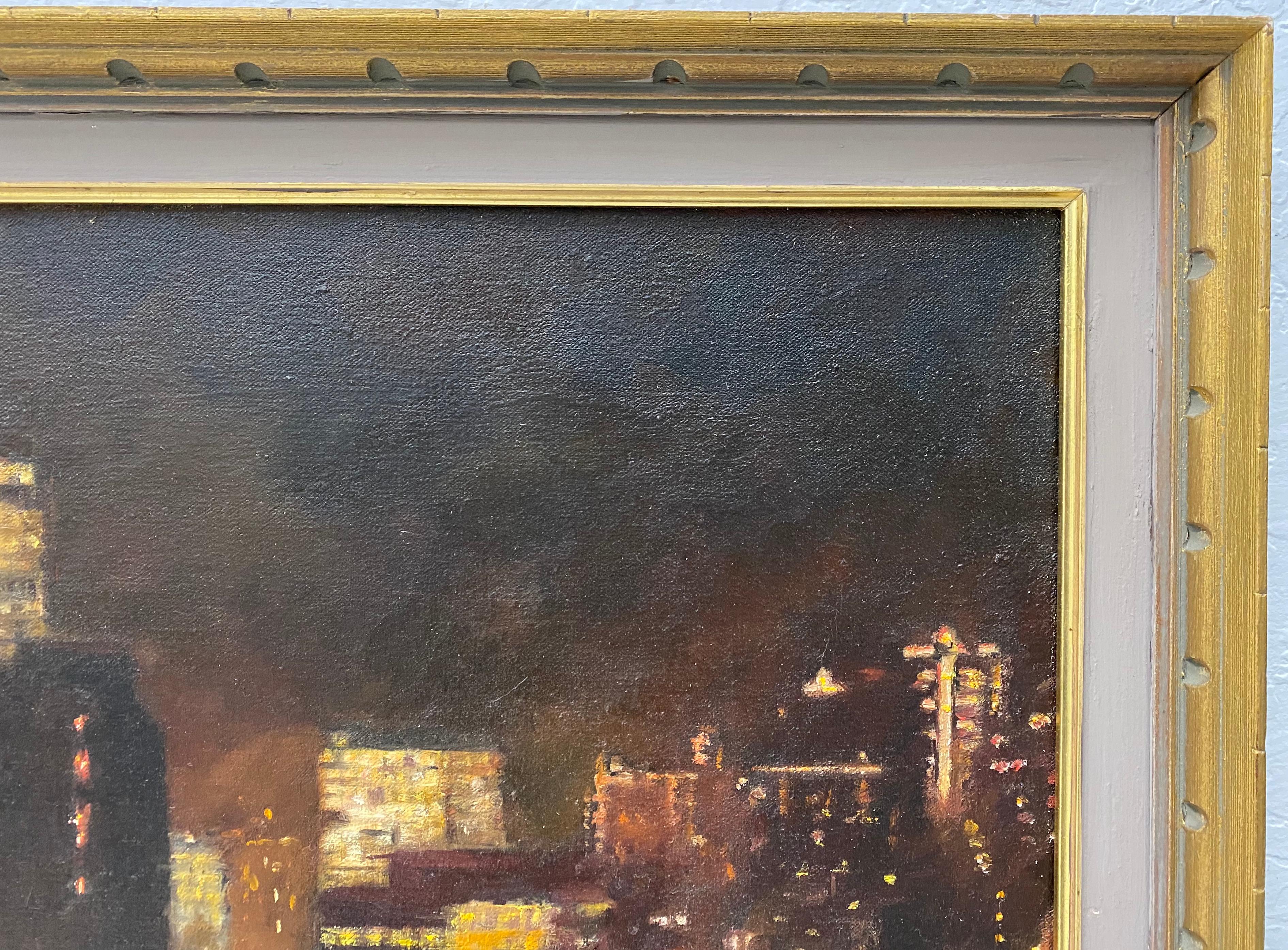 San Francisco Skyline at Night Original Oil Painting by Conger c.1950 For Sale 1
