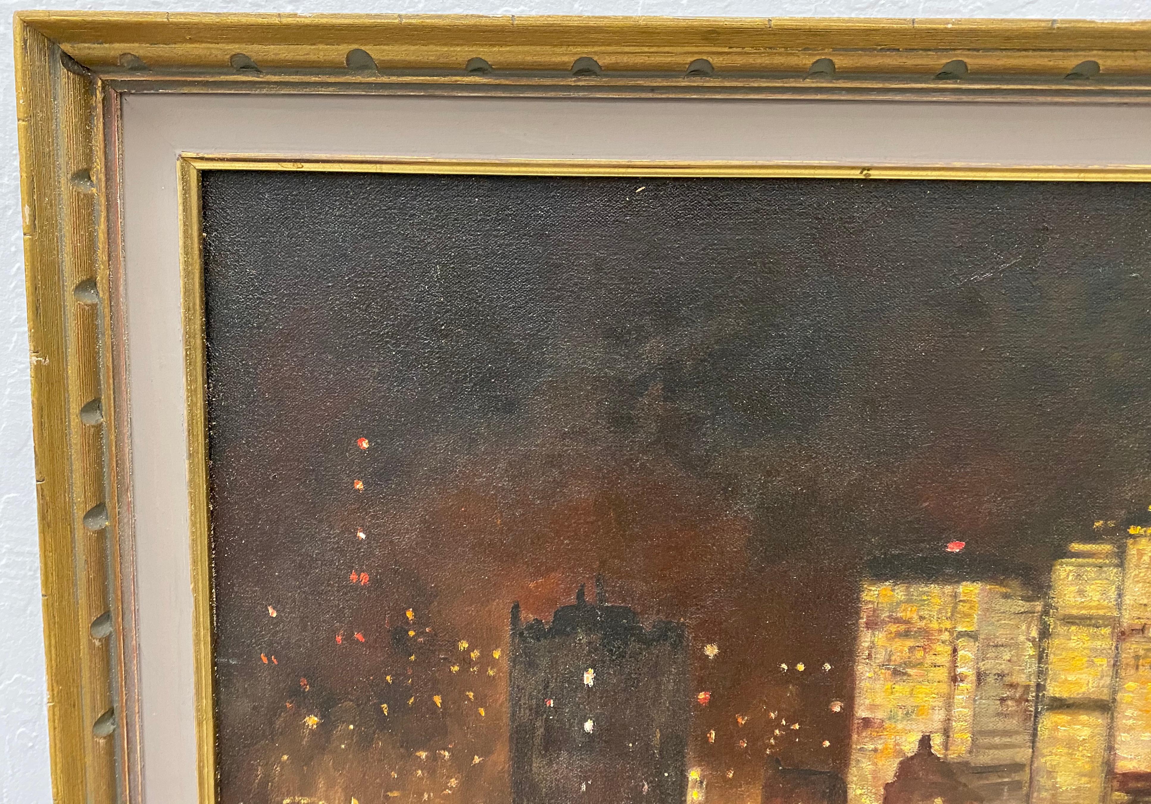 San Francisco Skyline at Night Original Oil Painting by Conger c.1950 For Sale 2