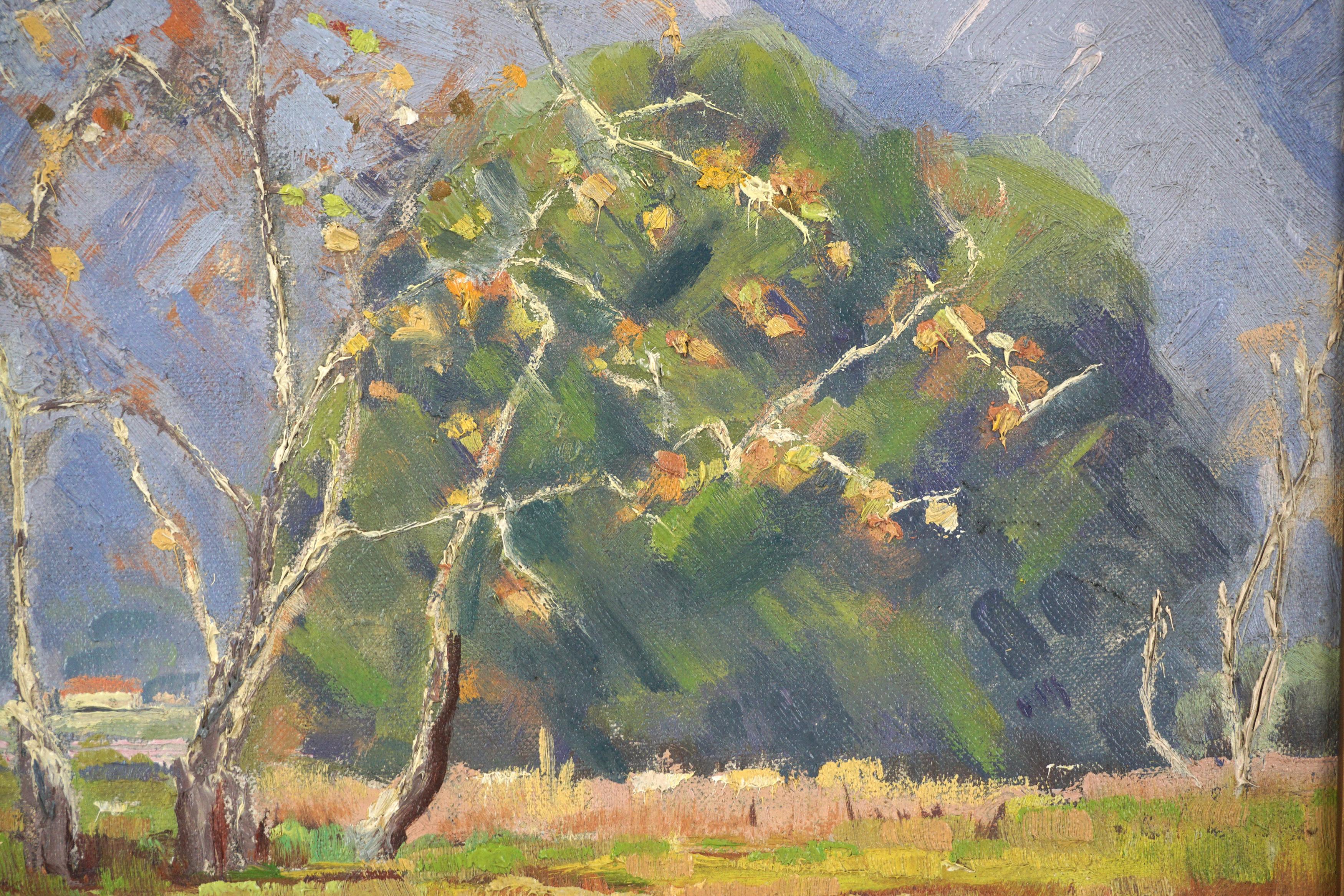 Montagne di San Gabriel in un paesaggio autunnale Scuola della California 1930 - Landscape Painting Marrone di Unknown