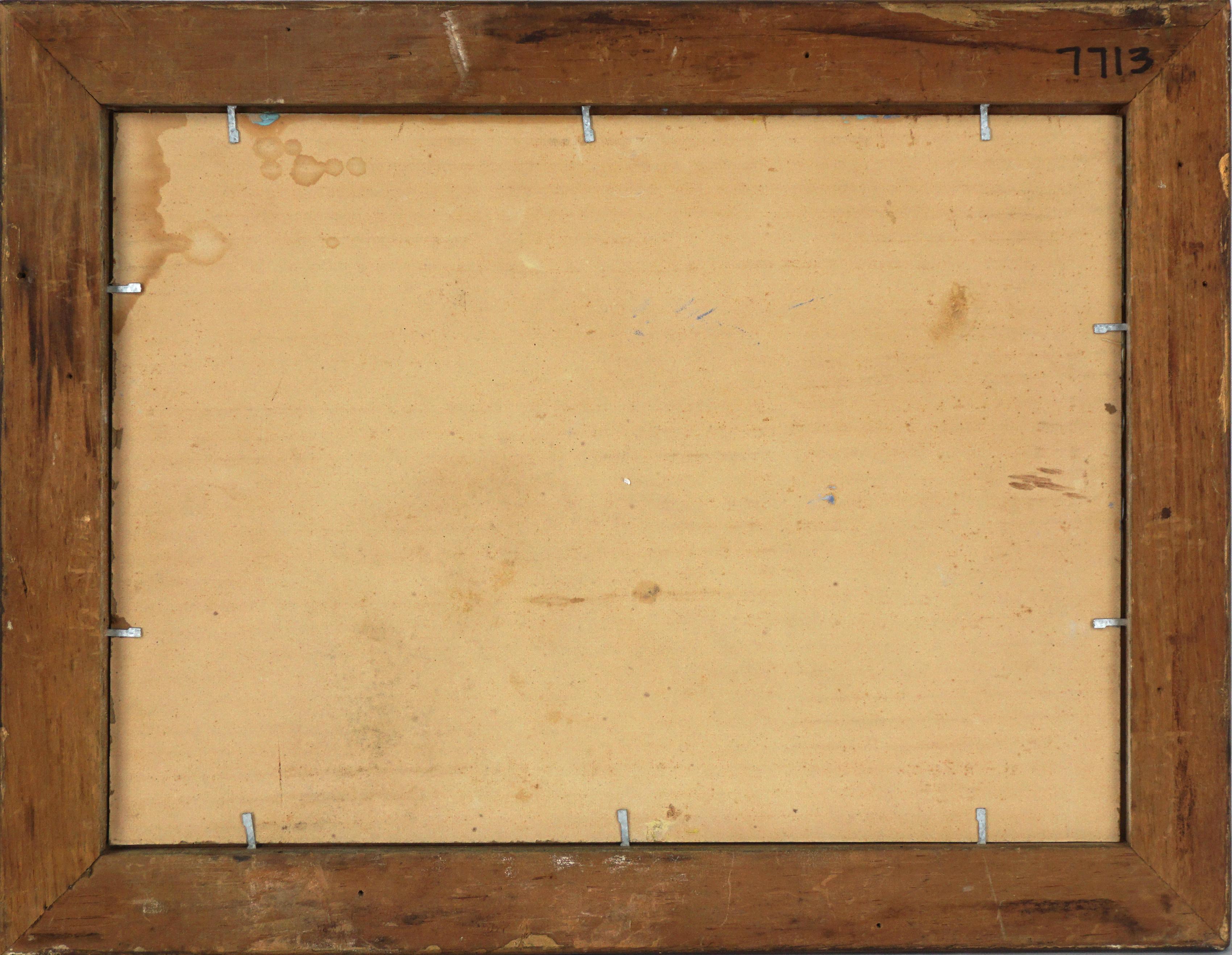 Bellissimo dipinto plein air californiano delle San Gabriel Mountains in autunno con l'iconico platano in primo piano. Circa 1960. Senza segno. Presentato in una cornice vintage in legno intagliato e dorato. Dimensioni dell'immagine: 10 