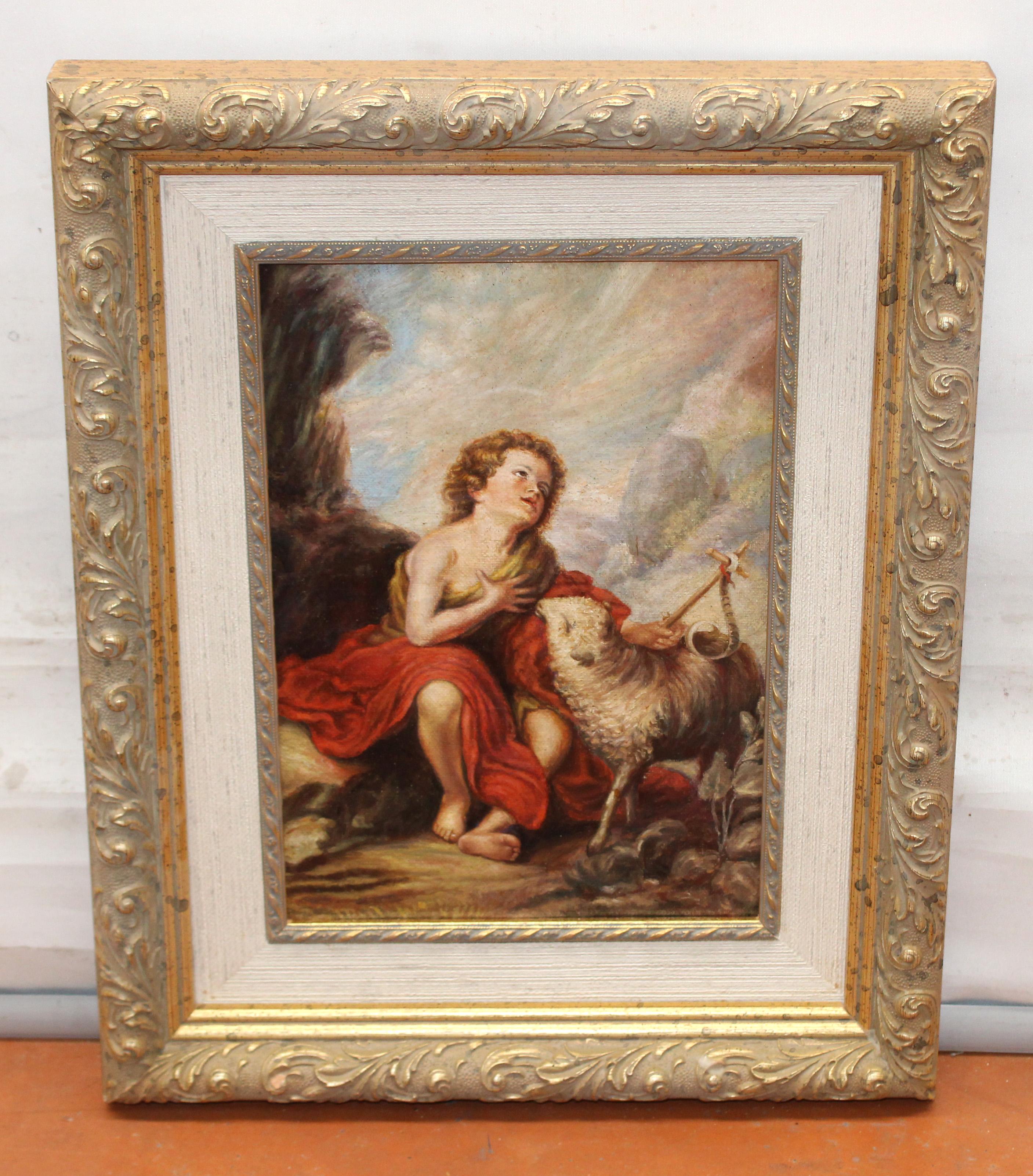 San Juan Bautista niño (Según Murillo) - Óleo sobre tabla - Painting di Unknown