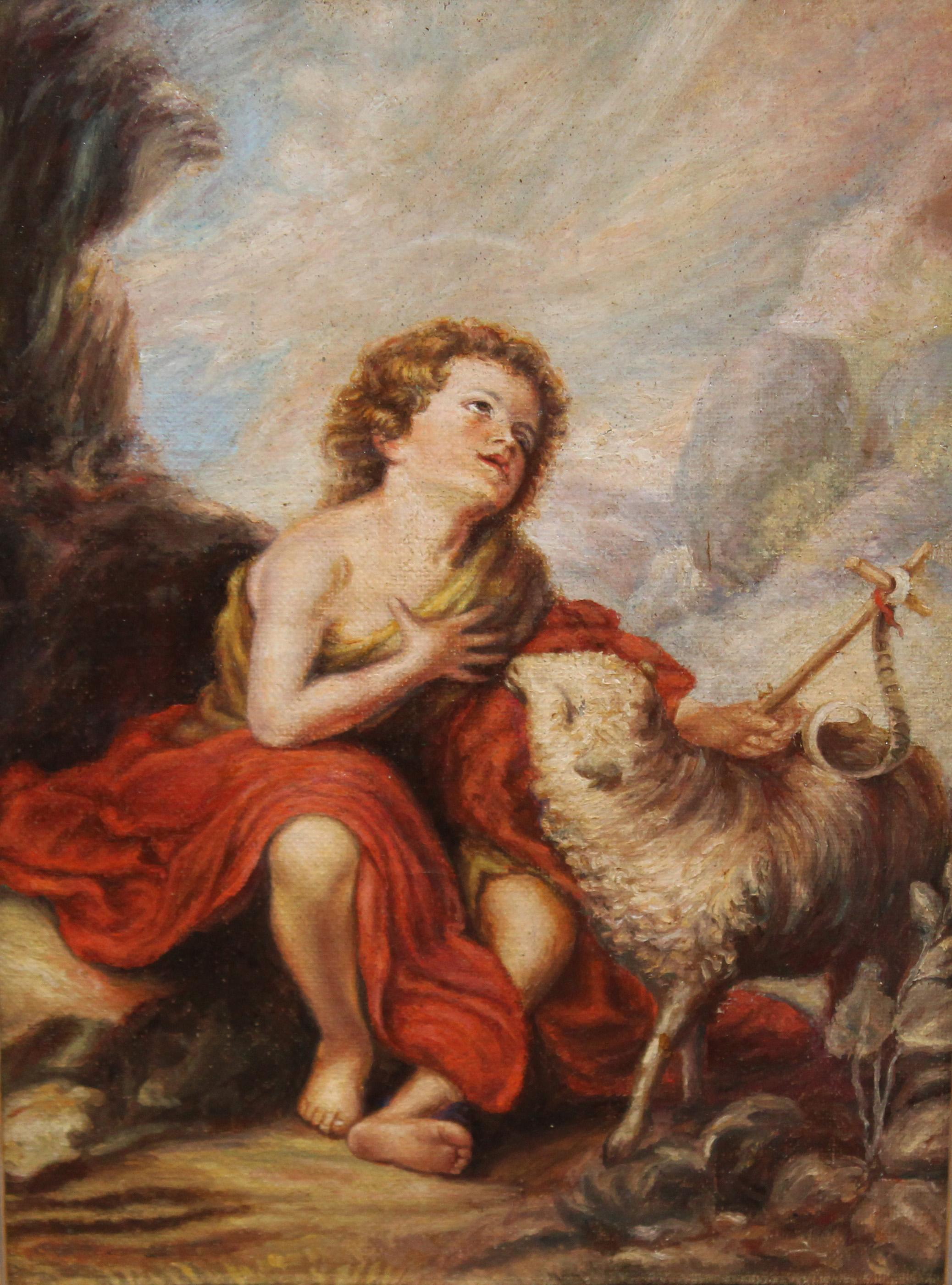 Figurative Painting di Unknown - San Juan Bautista niño (Según Murillo) - Óleo sobre tabla