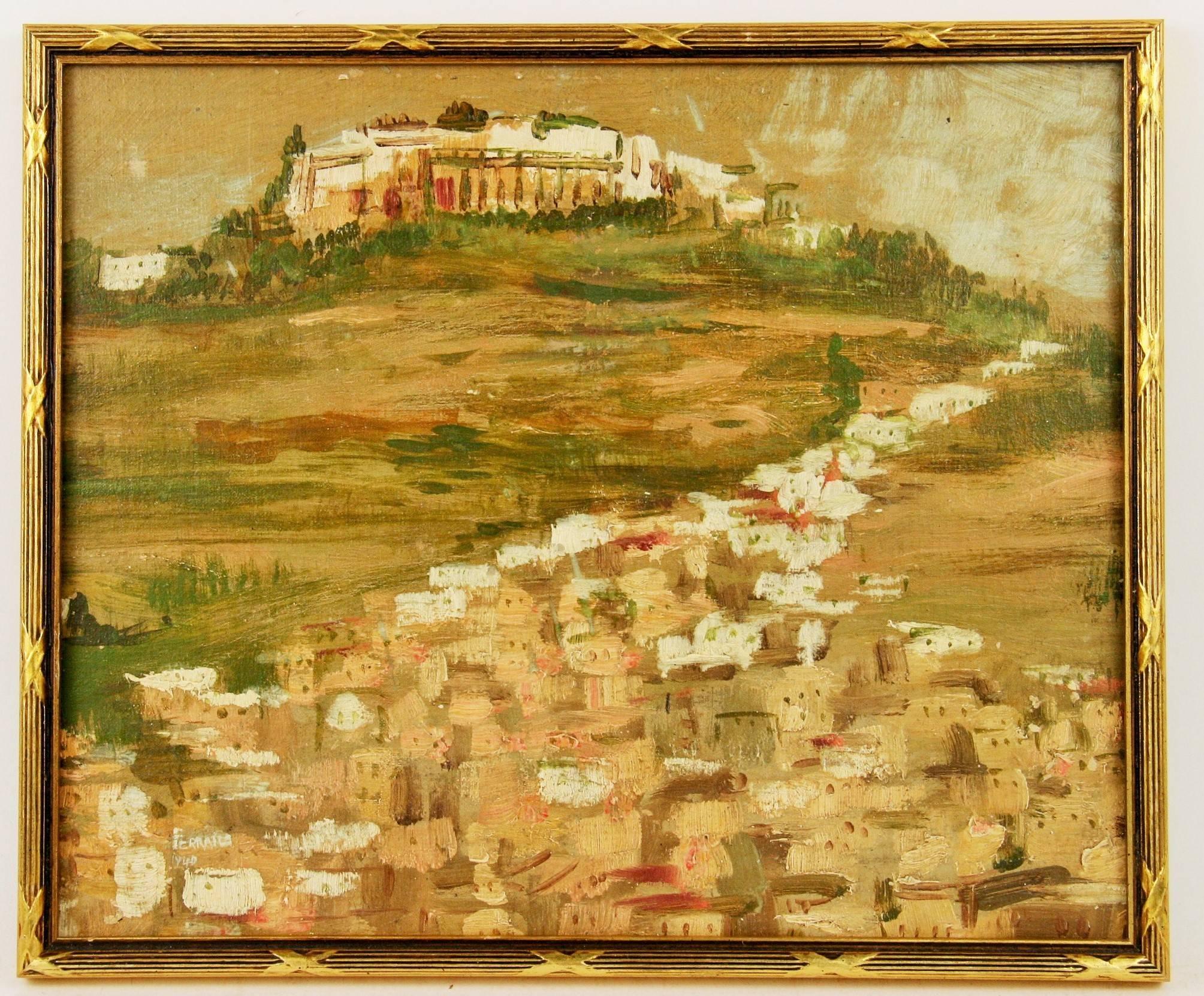 Unknown Landscape Painting - Antique San Martino Hills Naples Italy  1940's