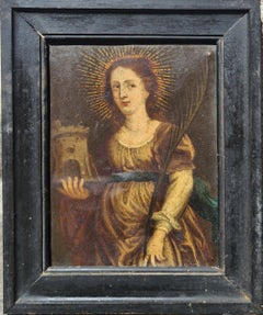 Santa Barbara, originales antikes Ölgemälde des 17. Jahrhunderts auf Kupfer, Italienische Renaissance