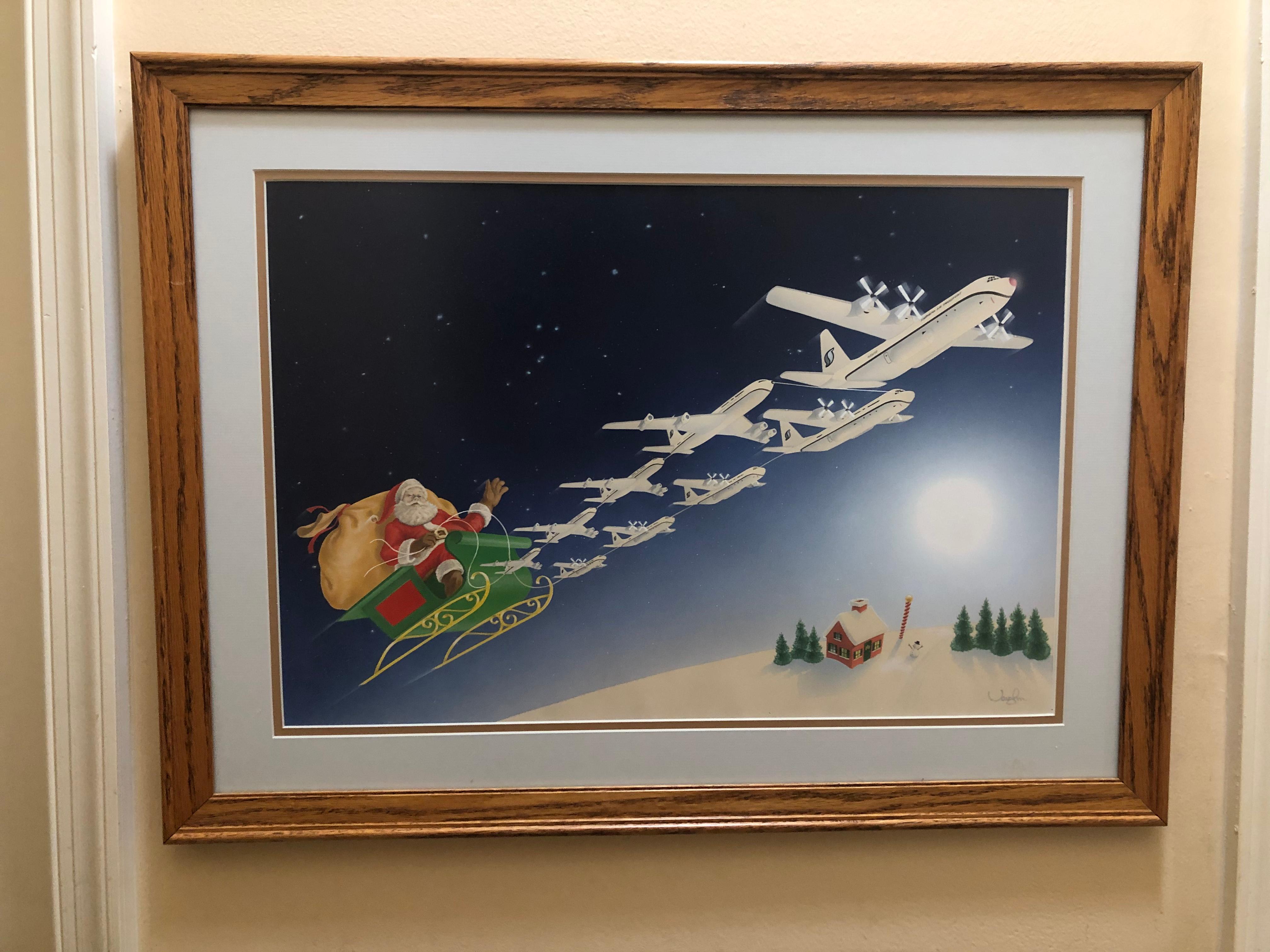 Santa Claus Christmas Eve original Southern Air Transport Illustration - Painting by Unknown