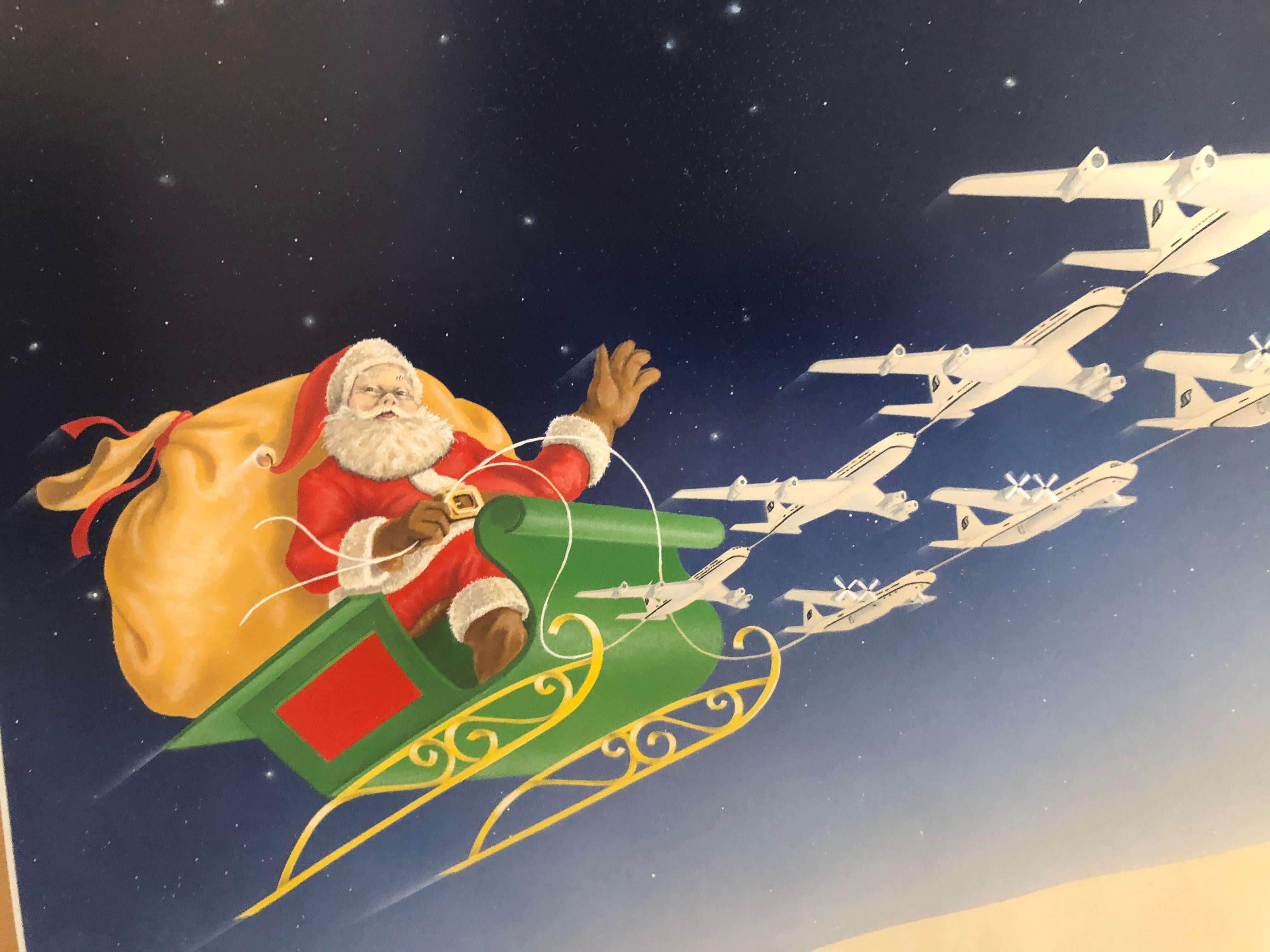 Santa Claus Christmas Eve original Southern Air Transport Illustration - American Realist Painting by Unknown