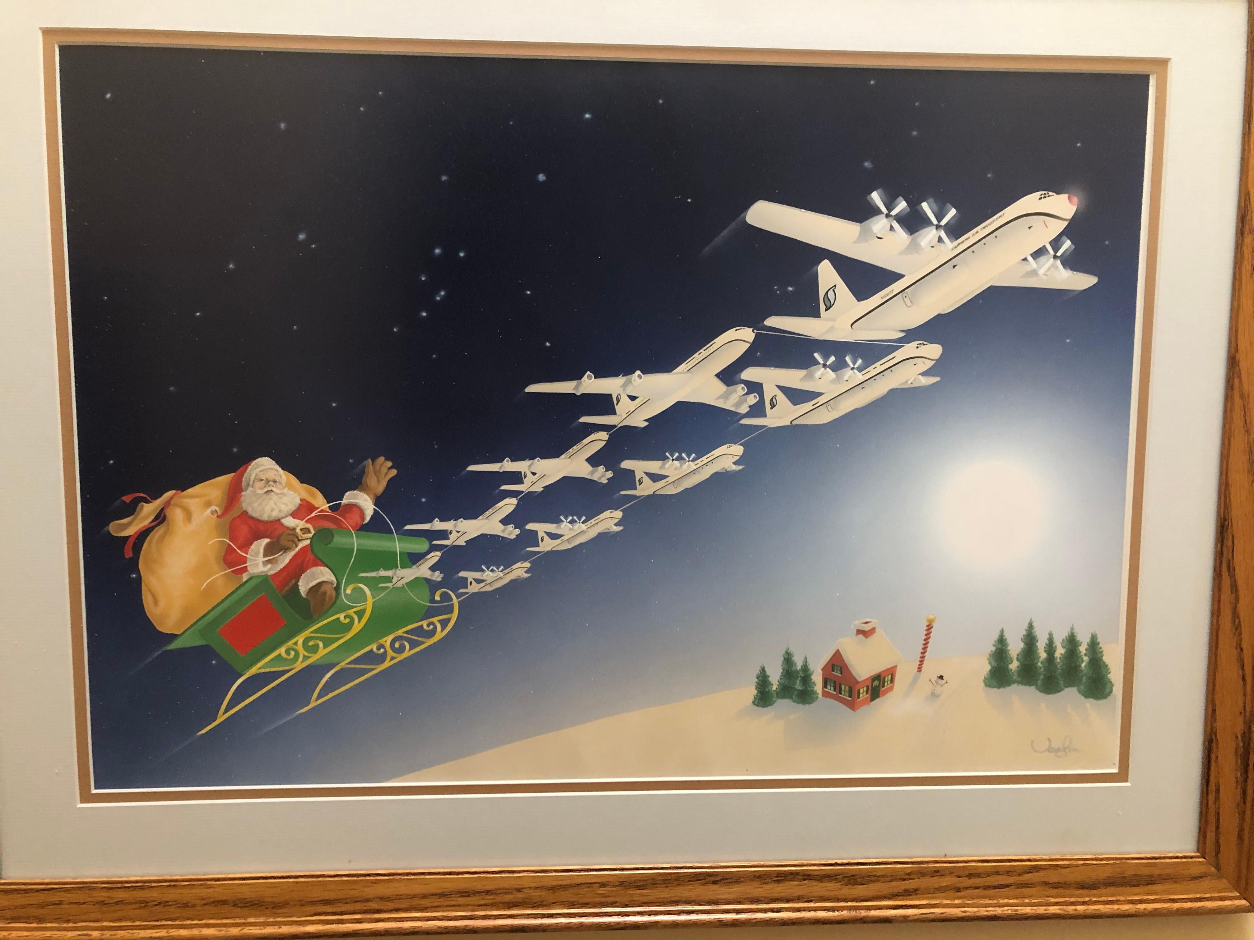 Unknown Figurative Painting - Santa Claus Christmas Eve original Southern Air Transport Illustration