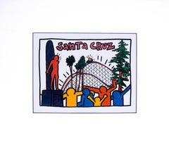 Scènes iconiques de "Santa Cruz", peinture originale dans le style de Keith Haring