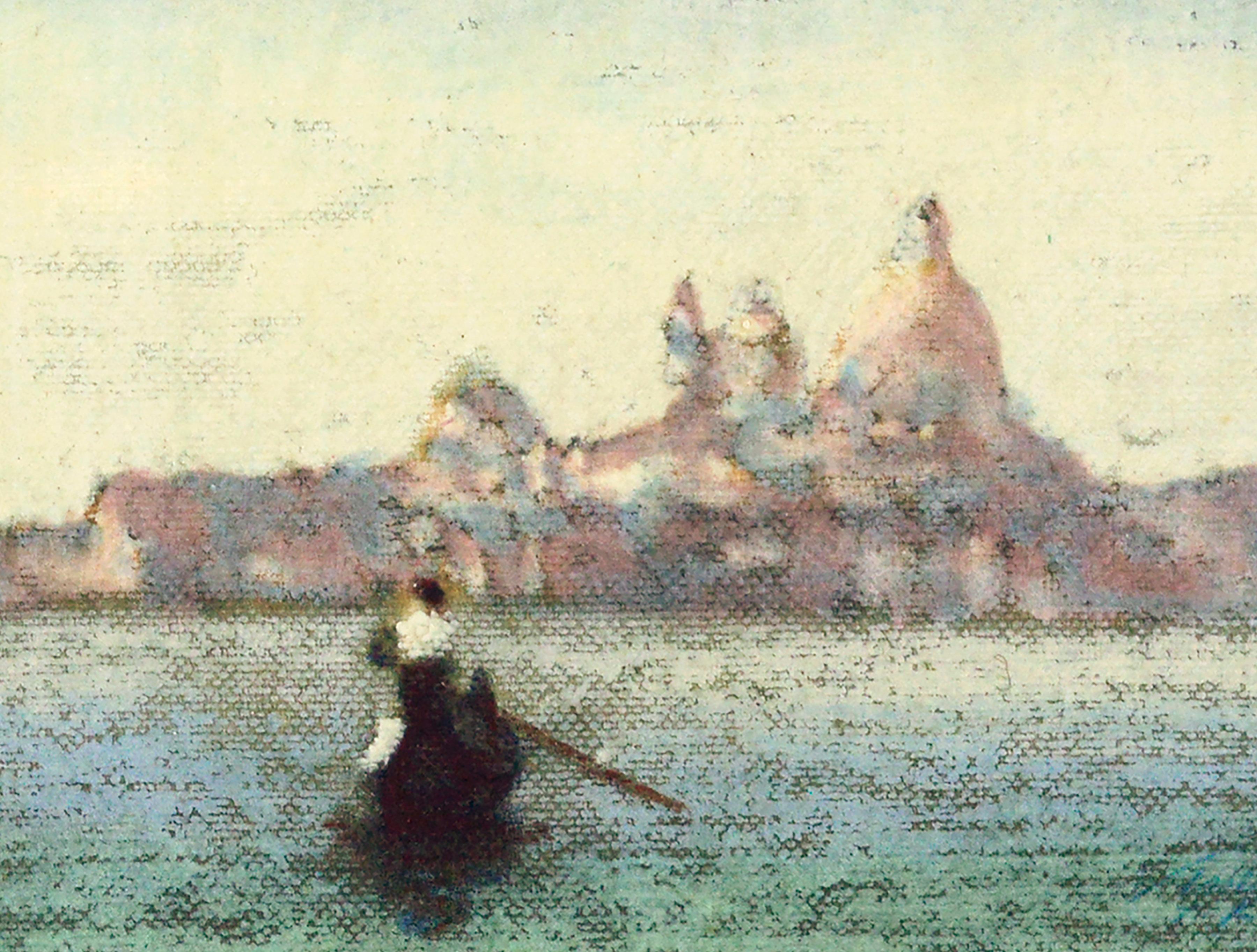 Santa Maria della Salute, Venise - Paysage italien avec gondole  - Impressionnisme Painting par Unknown
