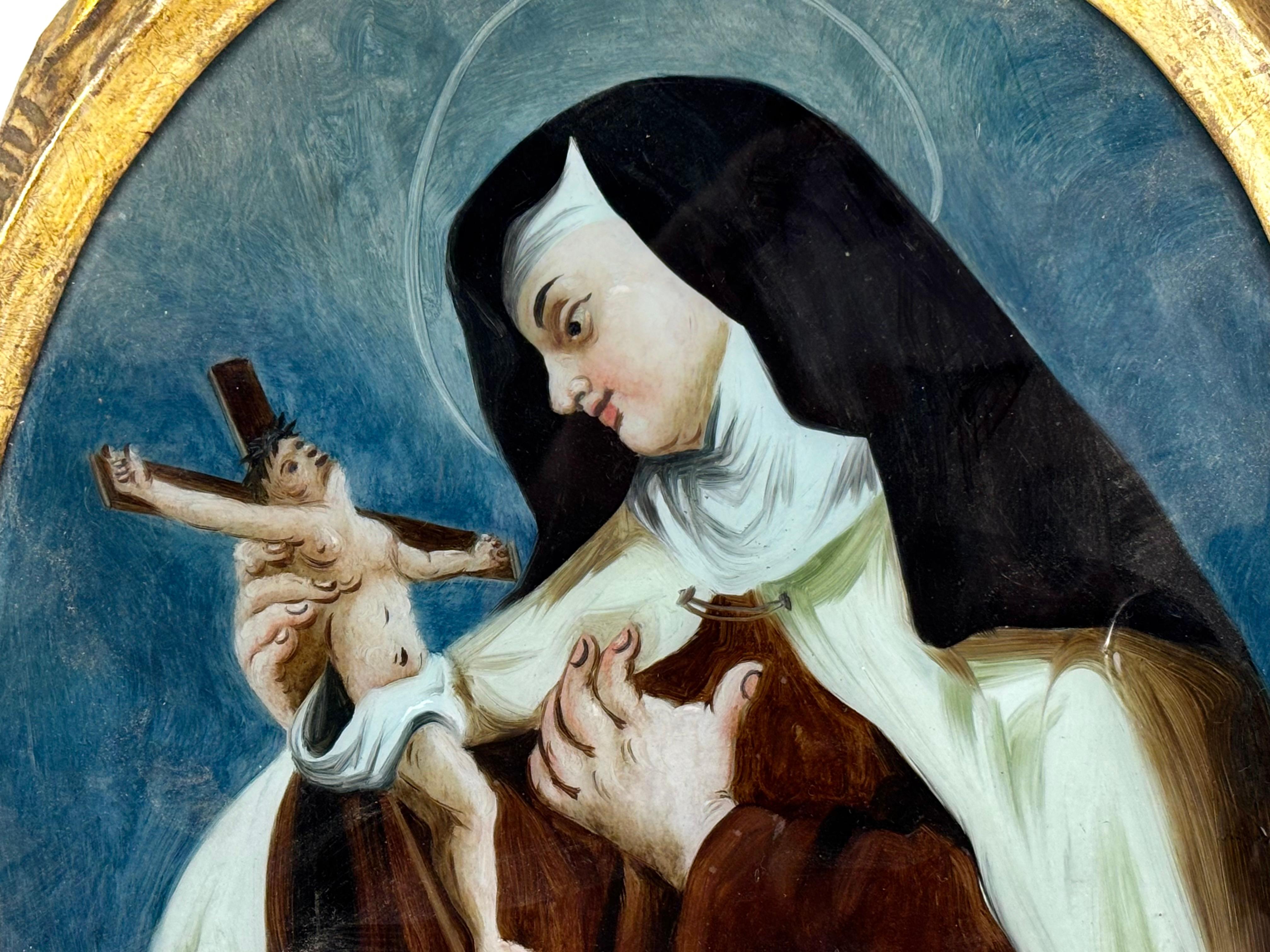 SANTA TERESA DE JESUS - CRISTAL PINTADO - FINALES SG XVIII -CORNOCOPIA ORIGINAL - Beige Figurative Painting by Unknown