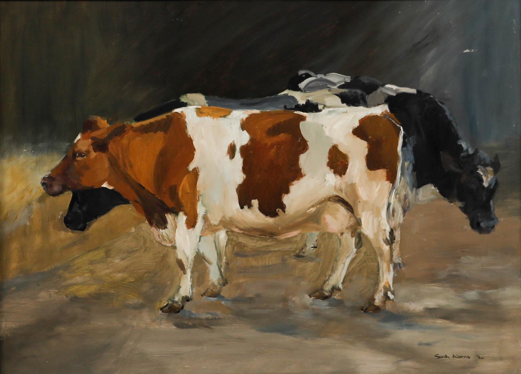 Sarah Norris - Huile encadrée du 20e siècle, Trois vaches - Painting de Unknown