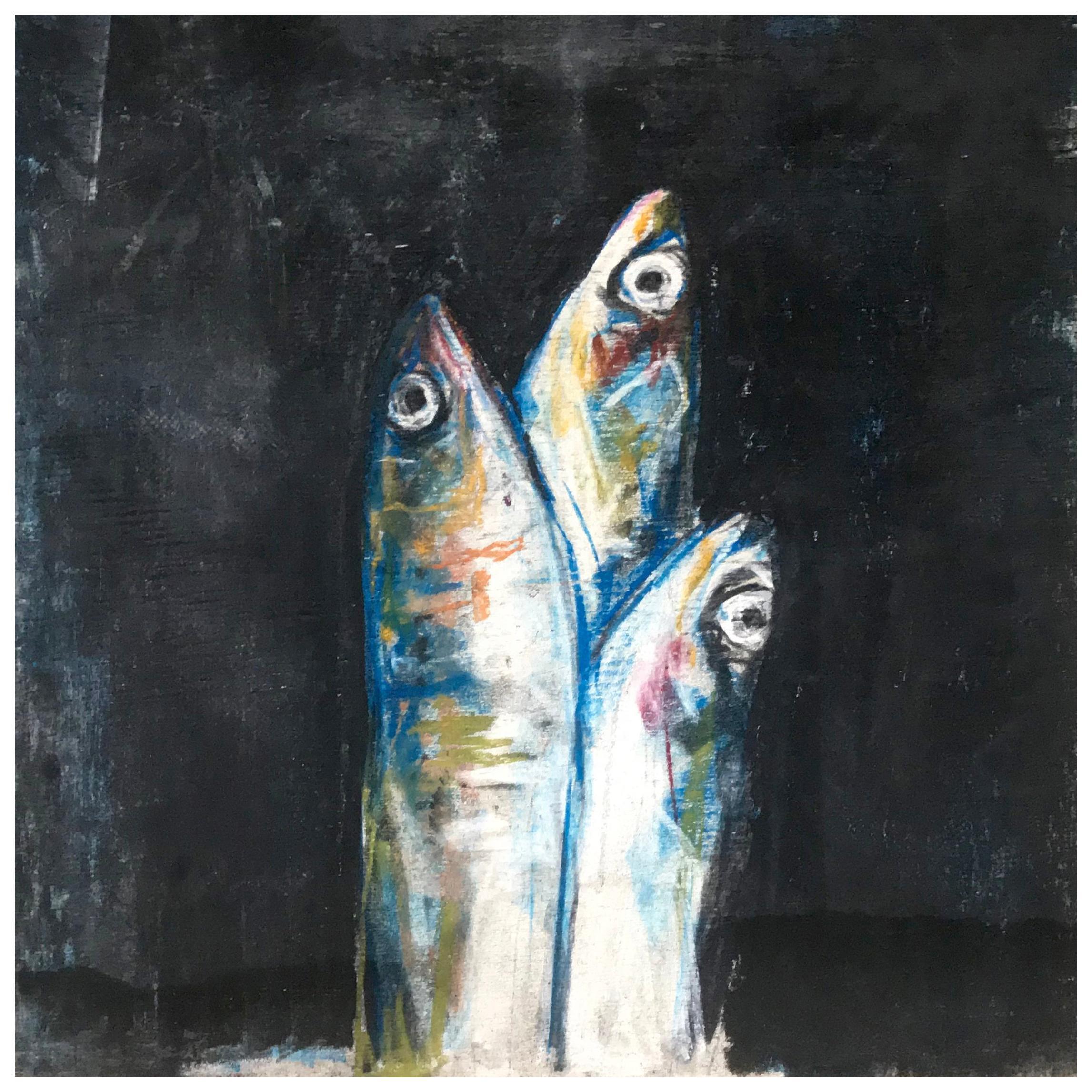 Sardine Colazione, Fischgemälde – Painting von Unknown