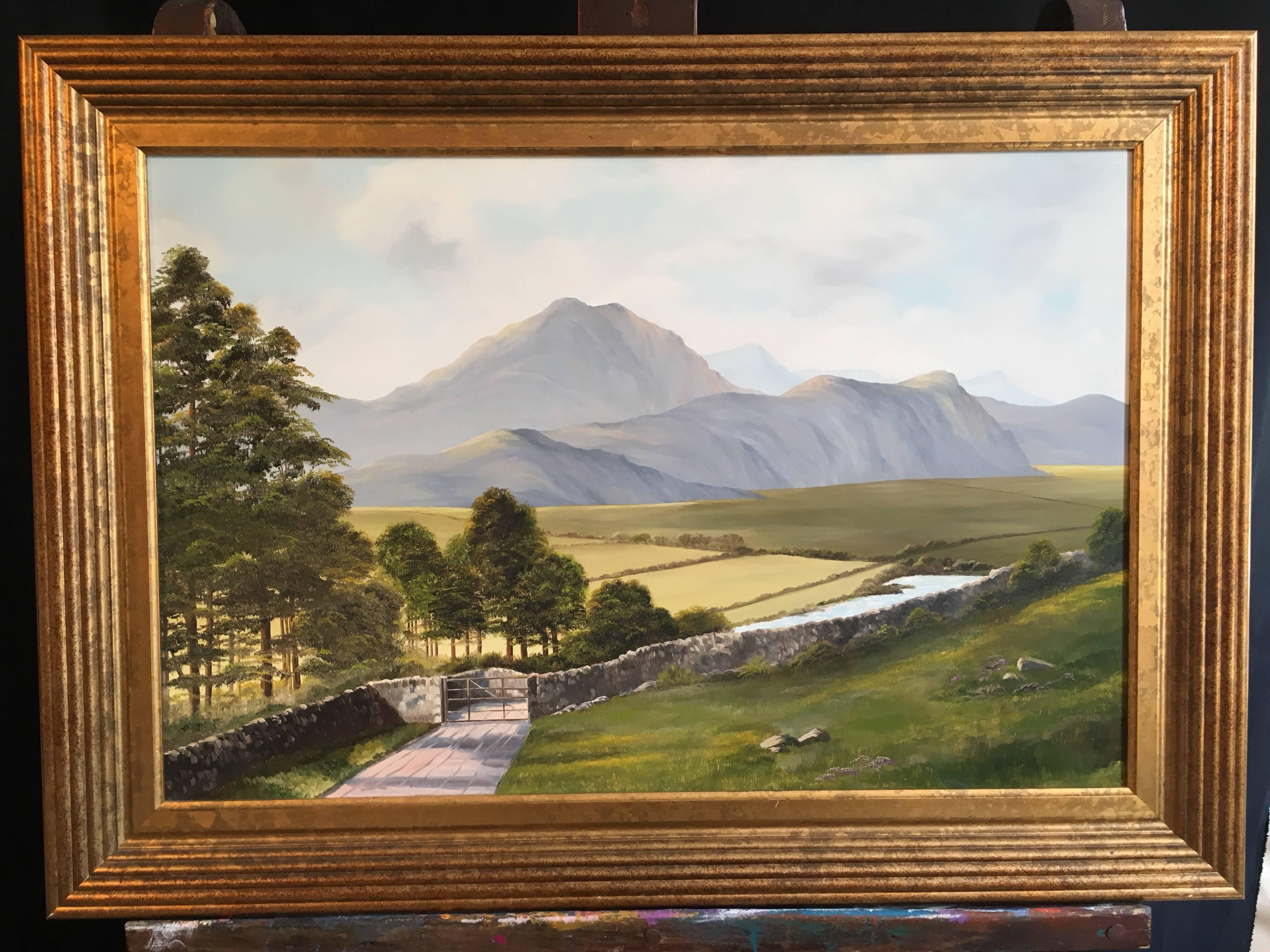 Scafell Desde el Paso de Hardknott Enorme Paisaje del Distrito de los Lagos Británico Pintura al Óleo - Painting de Unknown