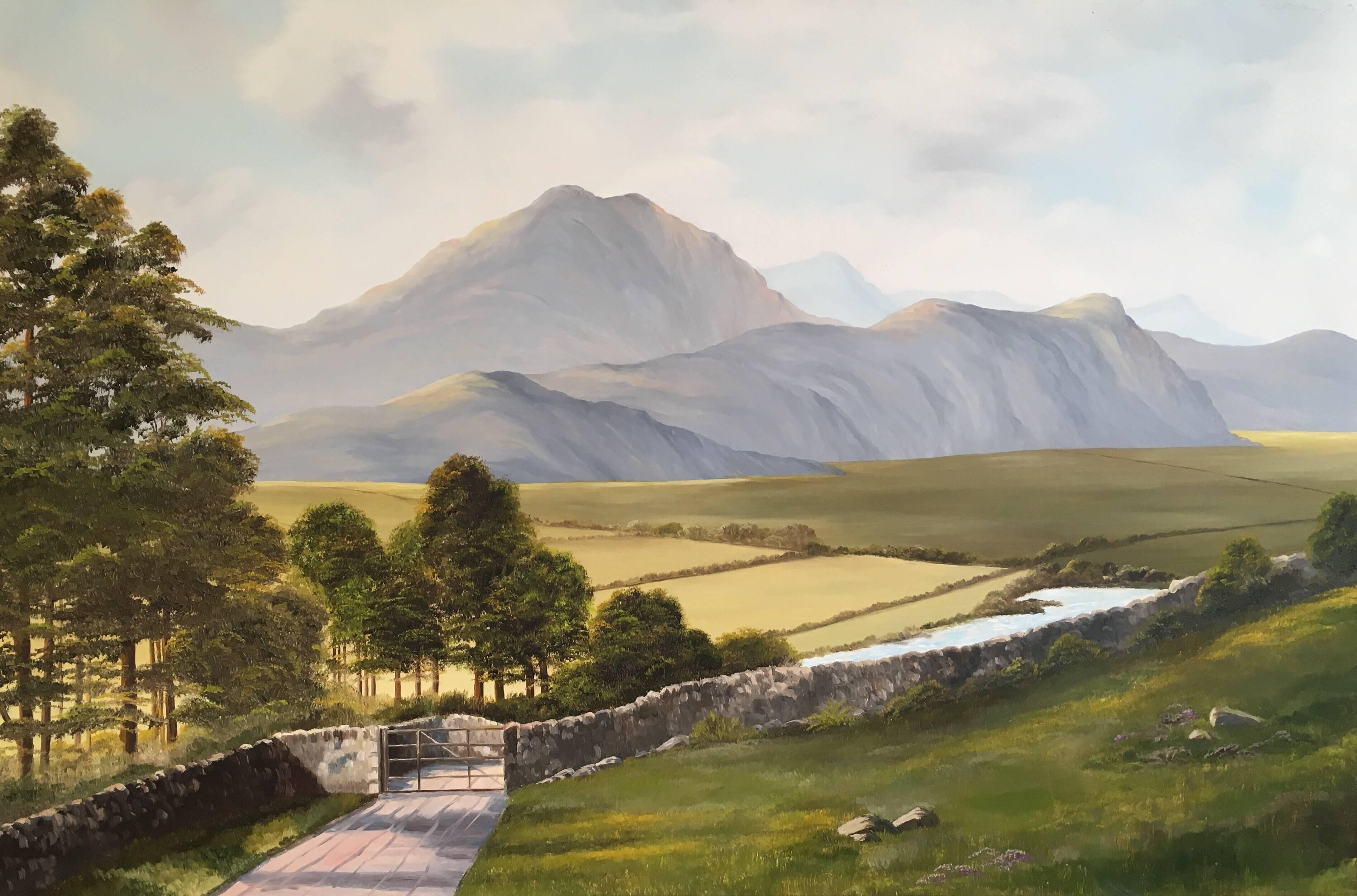 Scafell From Hardknott Pass Huge British Lake District Landscape Oil Painting  - Brown Figurative Painting by Unknown