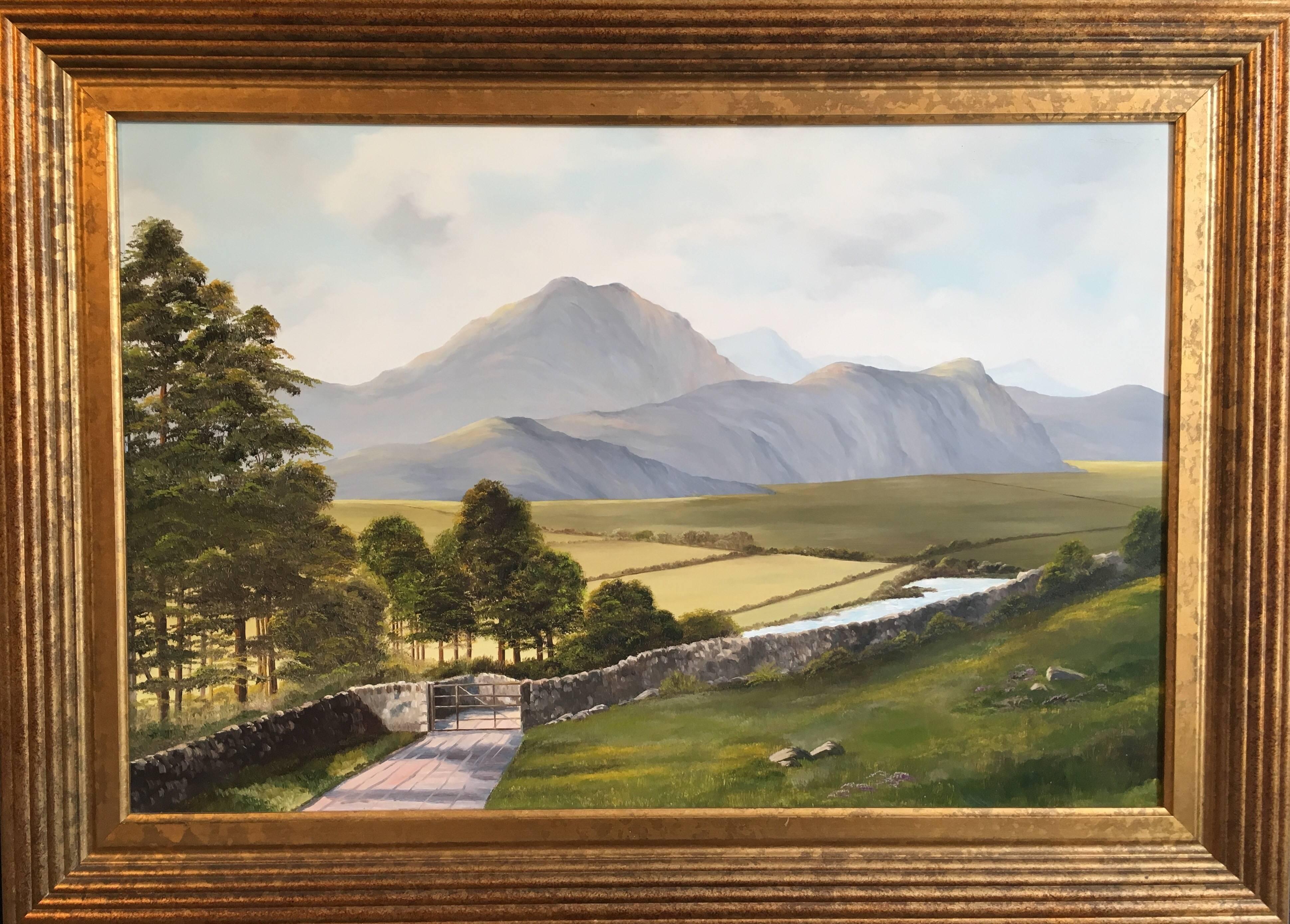 Unknown Figurative Painting - Scafell From Hardknott Pass Huge British Lake District Landscape Oil Painting 