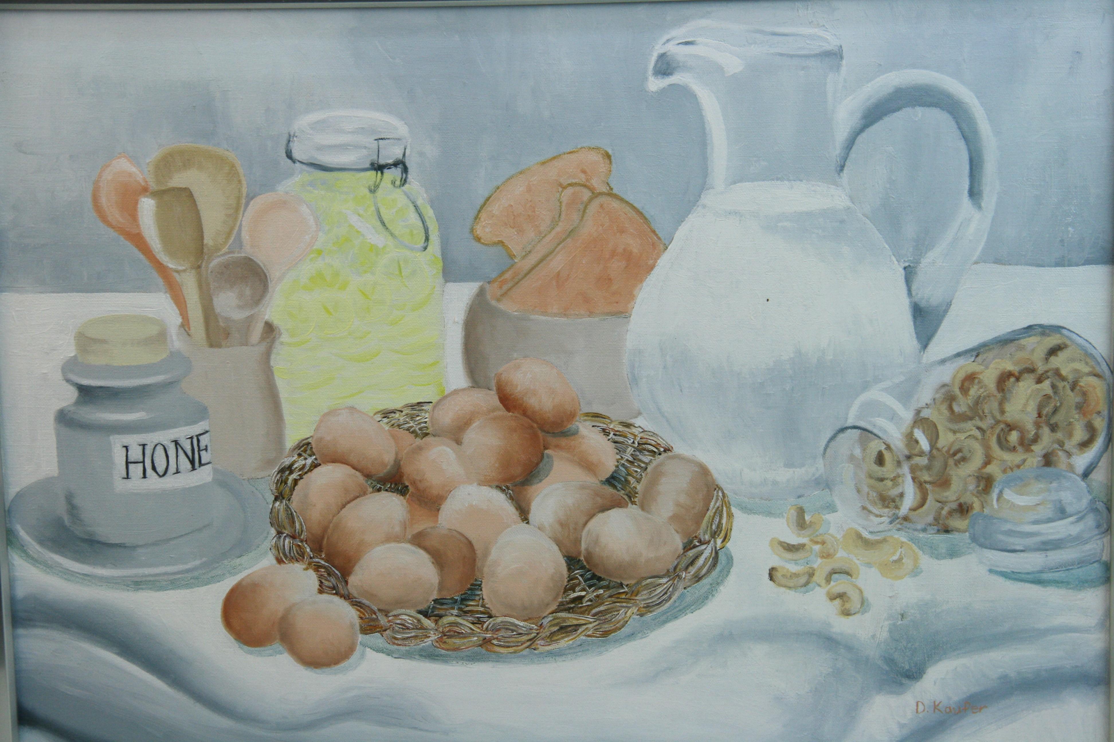 Unknown Still-Life Painting - Still Life Scandinavian Breakfast  Acrylic painting