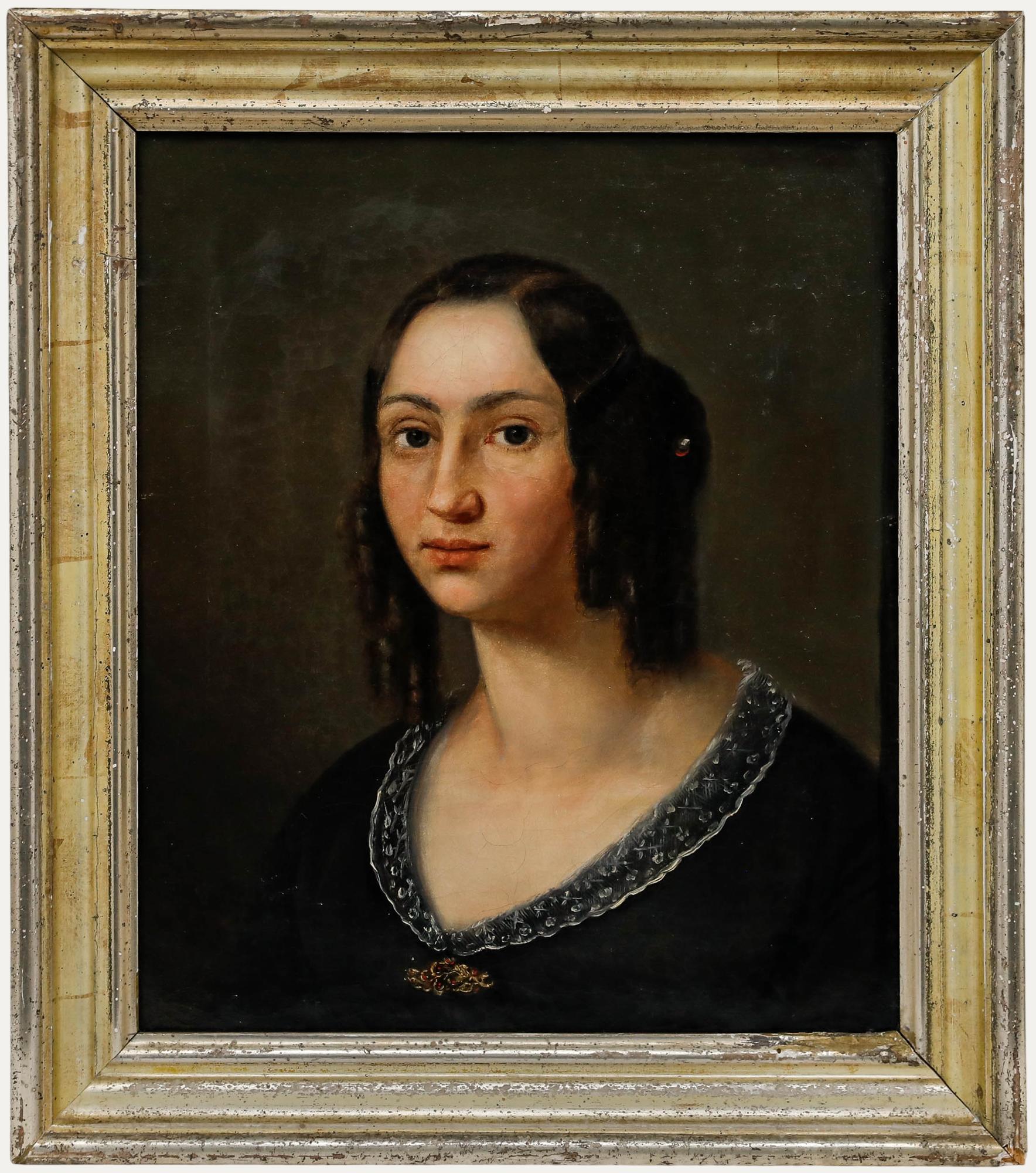 Unknown Portrait Painting - Scandinavian School Early 19th Century Oil - Girl with Ringlets