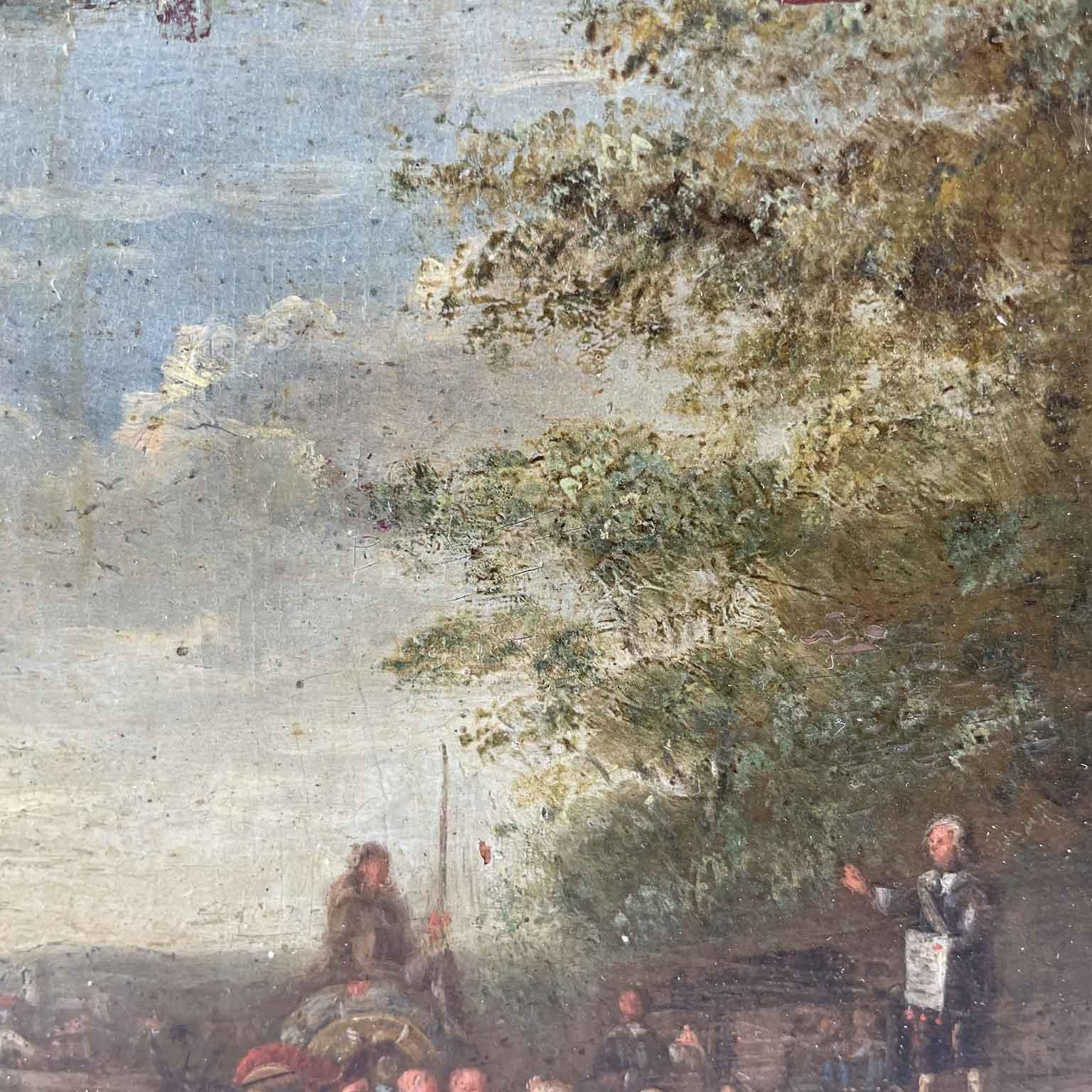Scene of Genre Comedy of Arts in the Square Flemish Oil Painting on Copper 1650 For Sale 1